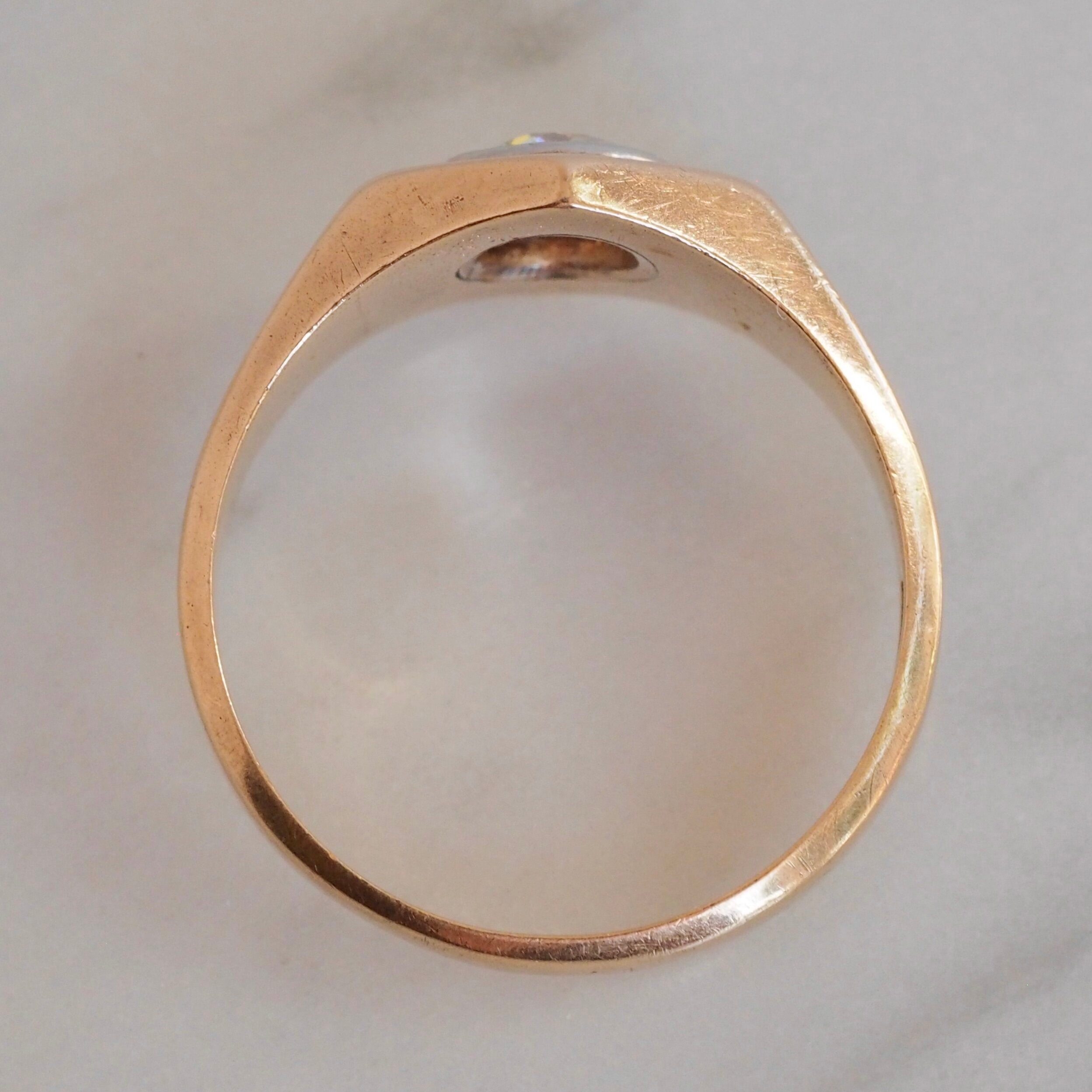 Art Deco 14k Gold and Enamel Old European Cut Diamond Ring with Enamel