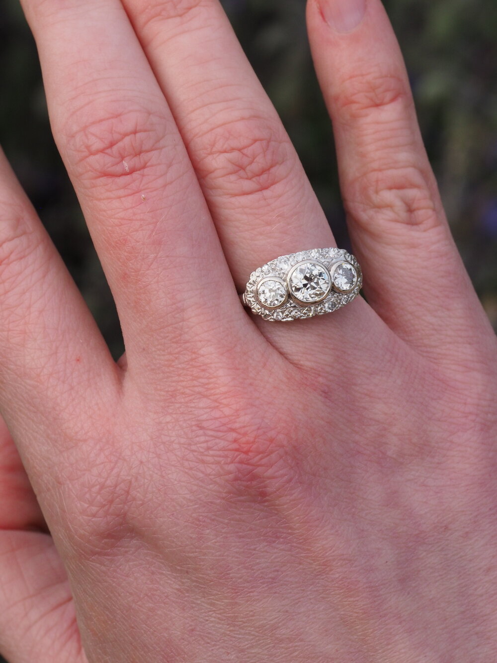 Art Deco 14k White Gold Diamond Trilogy Ring