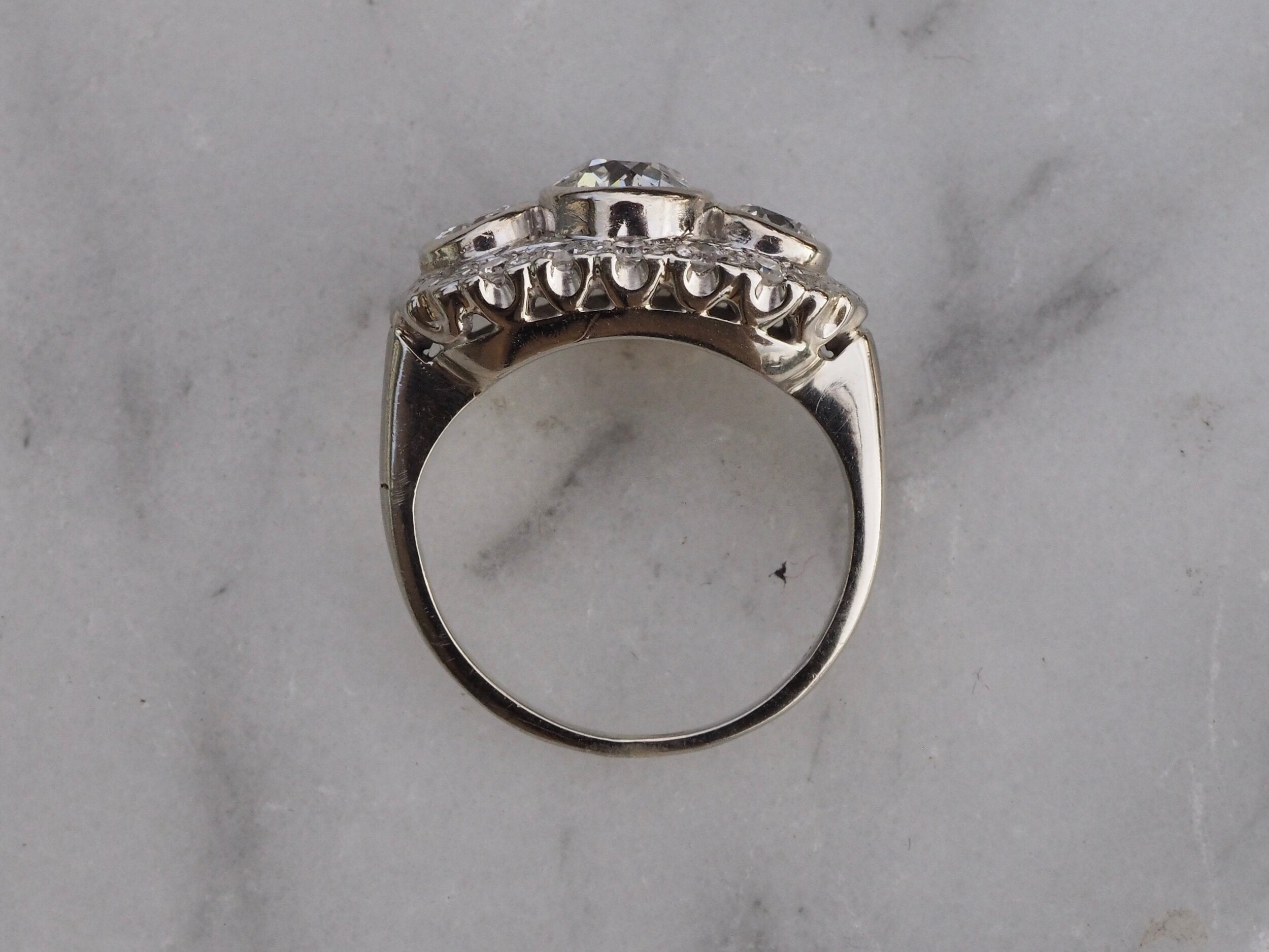 Art Deco 14k White Gold Diamond Trilogy Ring