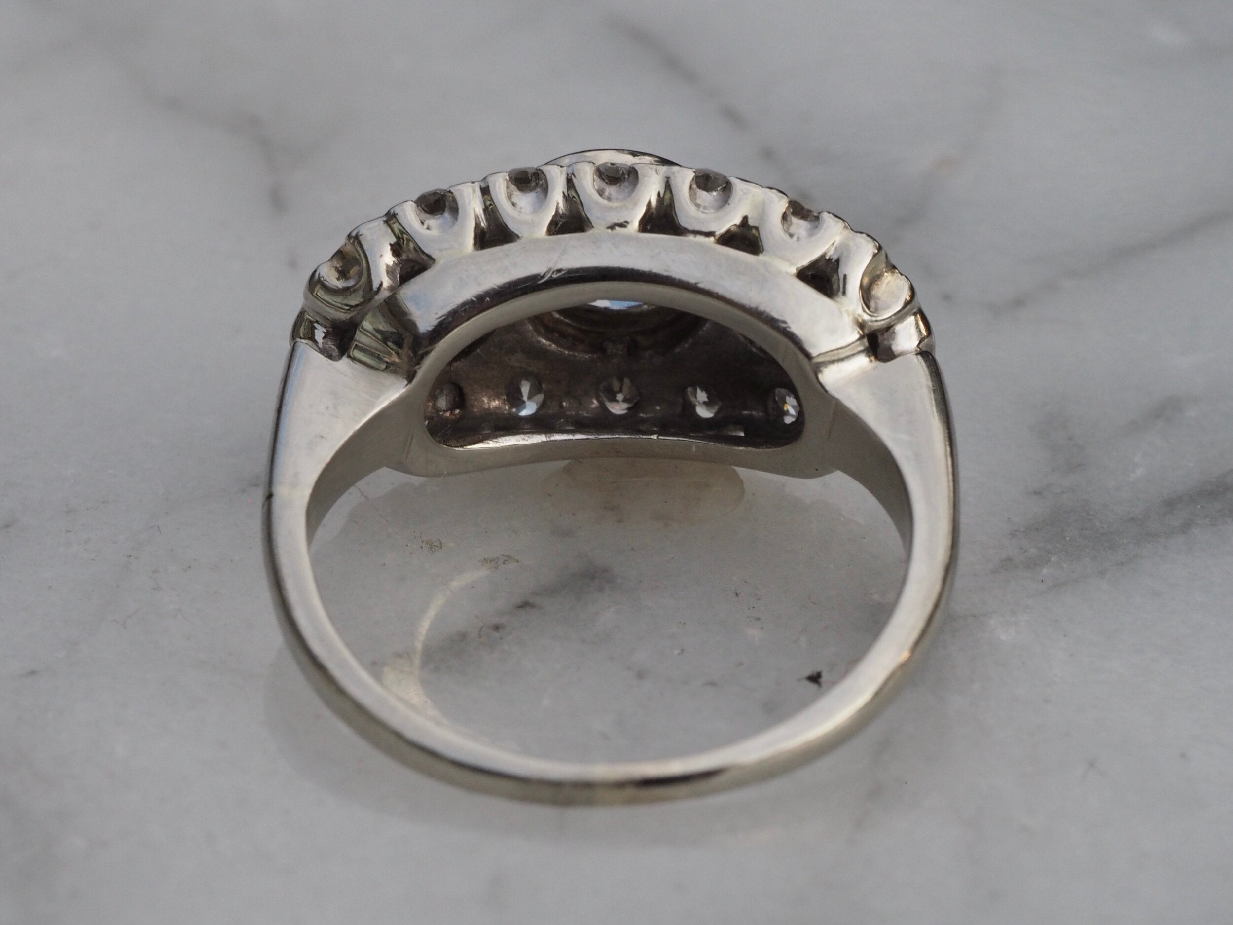 Art Deco 14k White Gold Diamond Trilogy Ring