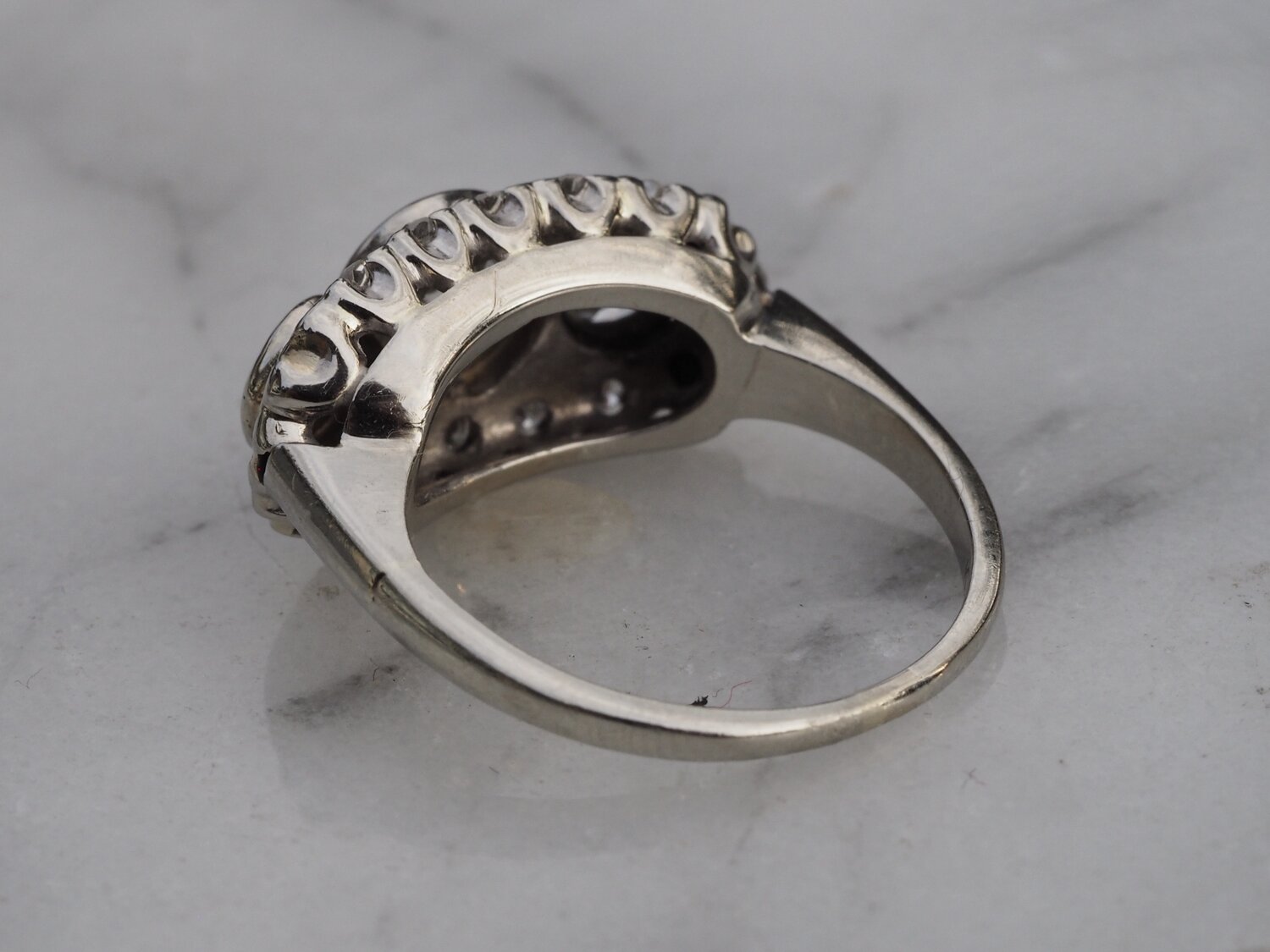 Art Deco 14k White Gold Diamond Trilogy Ring