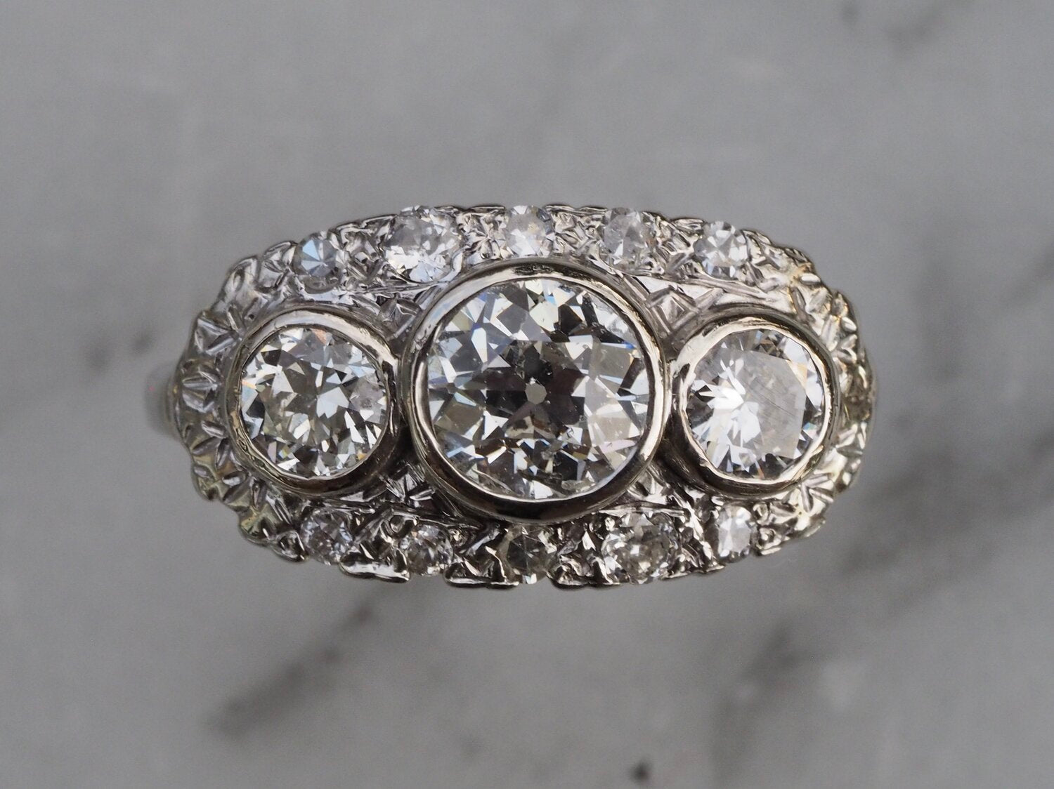 Art Deco 14k White Gold Diamond Trilogy Ring