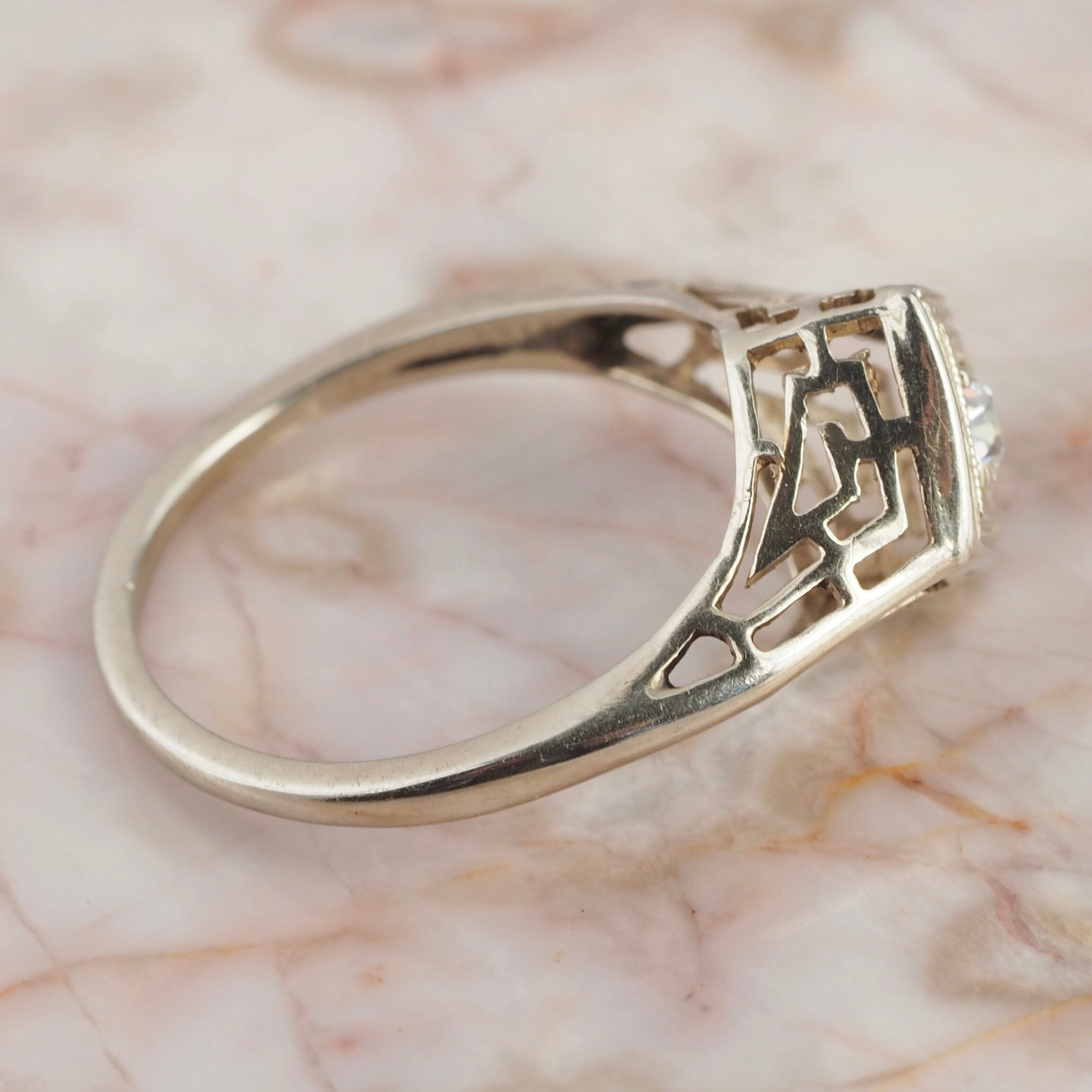 Art Deco 14k White Gold Old European Cut Diamond Engagement Ring