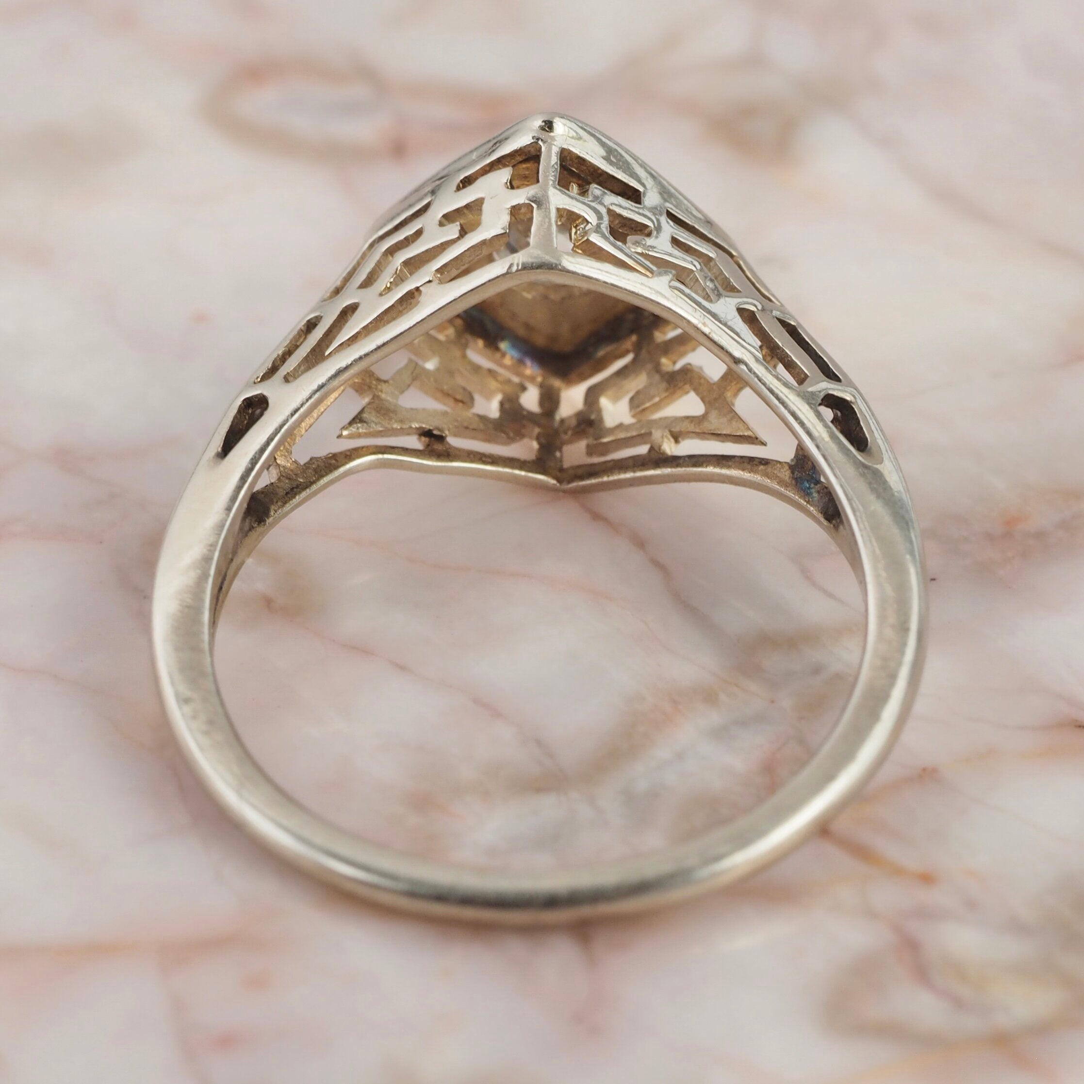 Art Deco 14k White Gold Old European Cut Diamond Engagement Ring