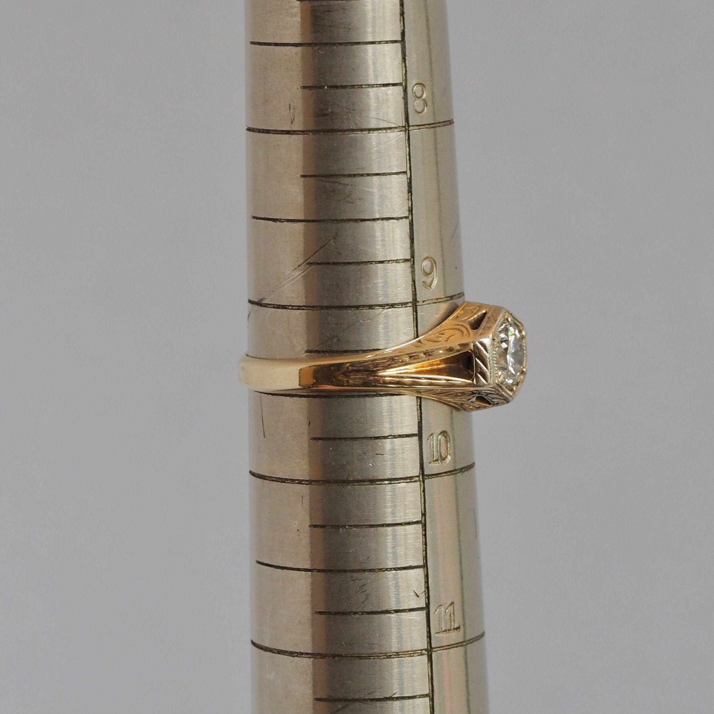 Art Deco 14k White and Yellow Gold Transitional Cut Diamond Ring