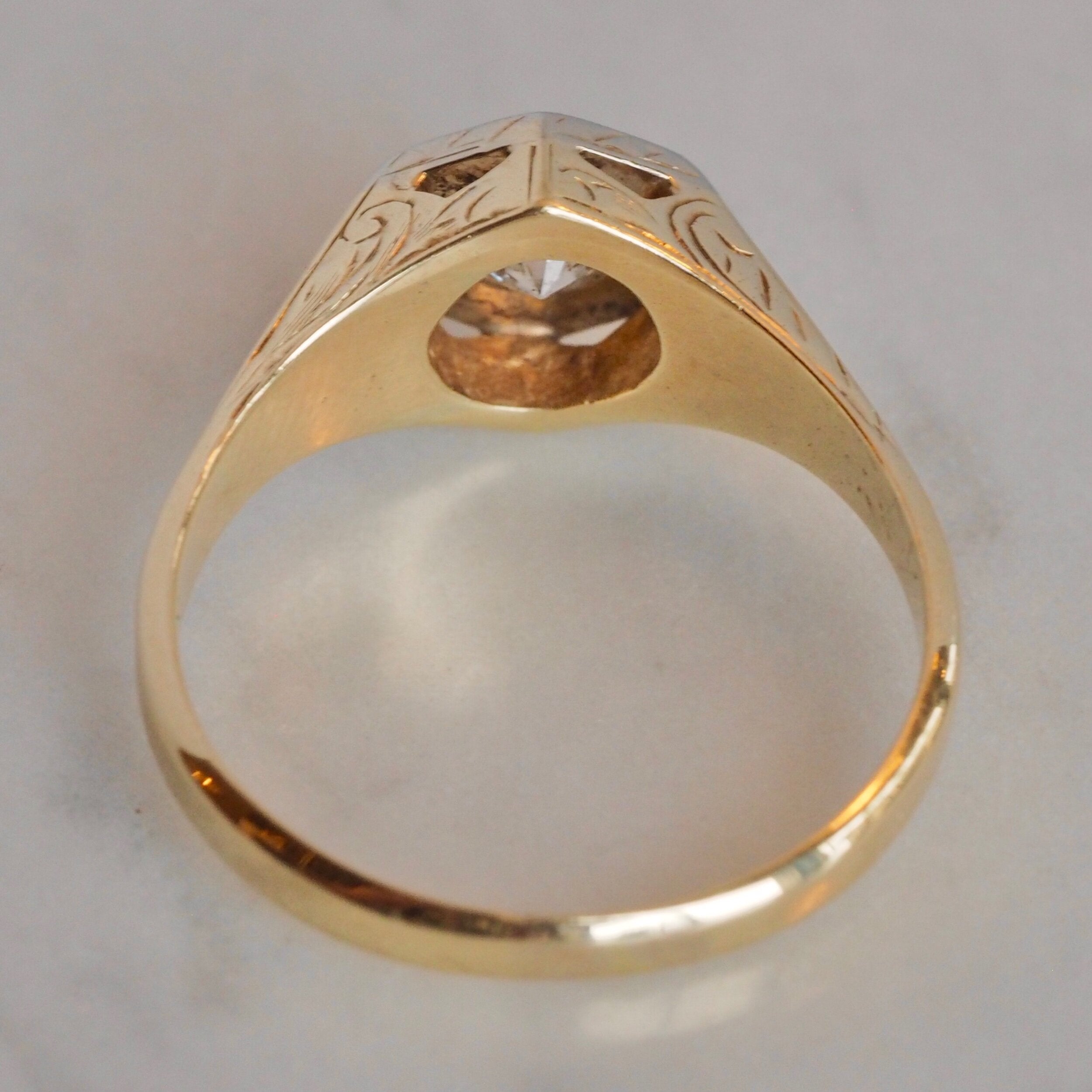 Art Deco 14k White and Yellow Gold Transitional Cut Diamond Ring