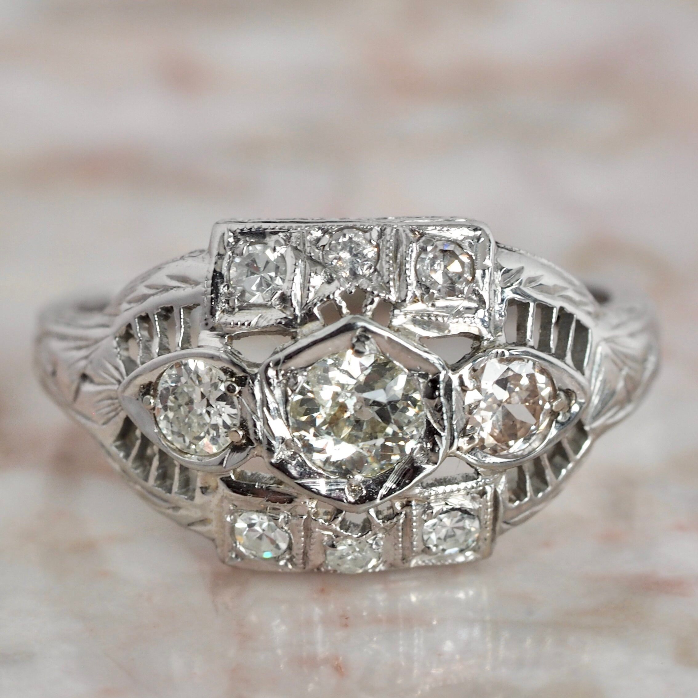 Art Deco 18k Gold Diamond Trilogy Ring