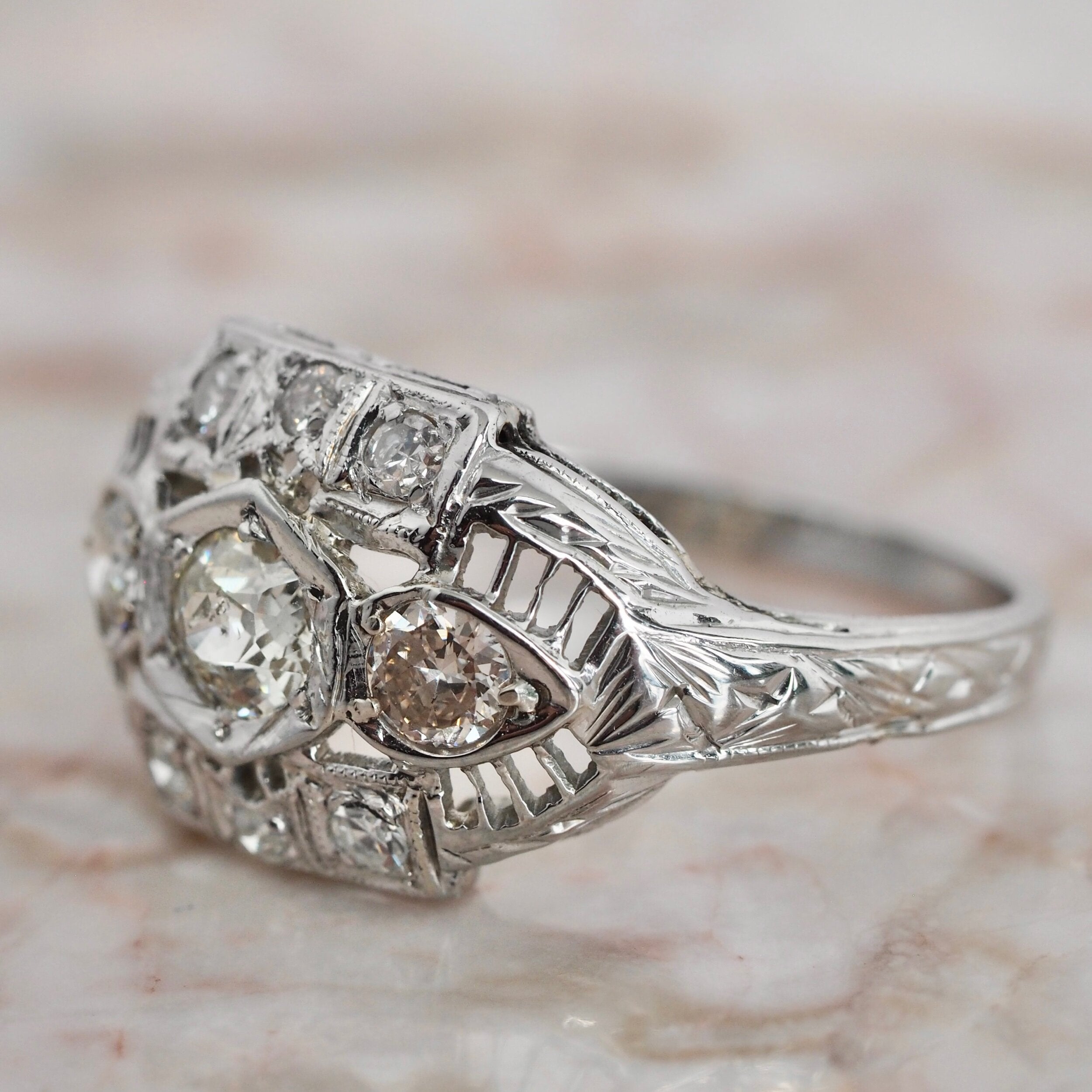 Art Deco 18k Gold Diamond Trilogy Ring