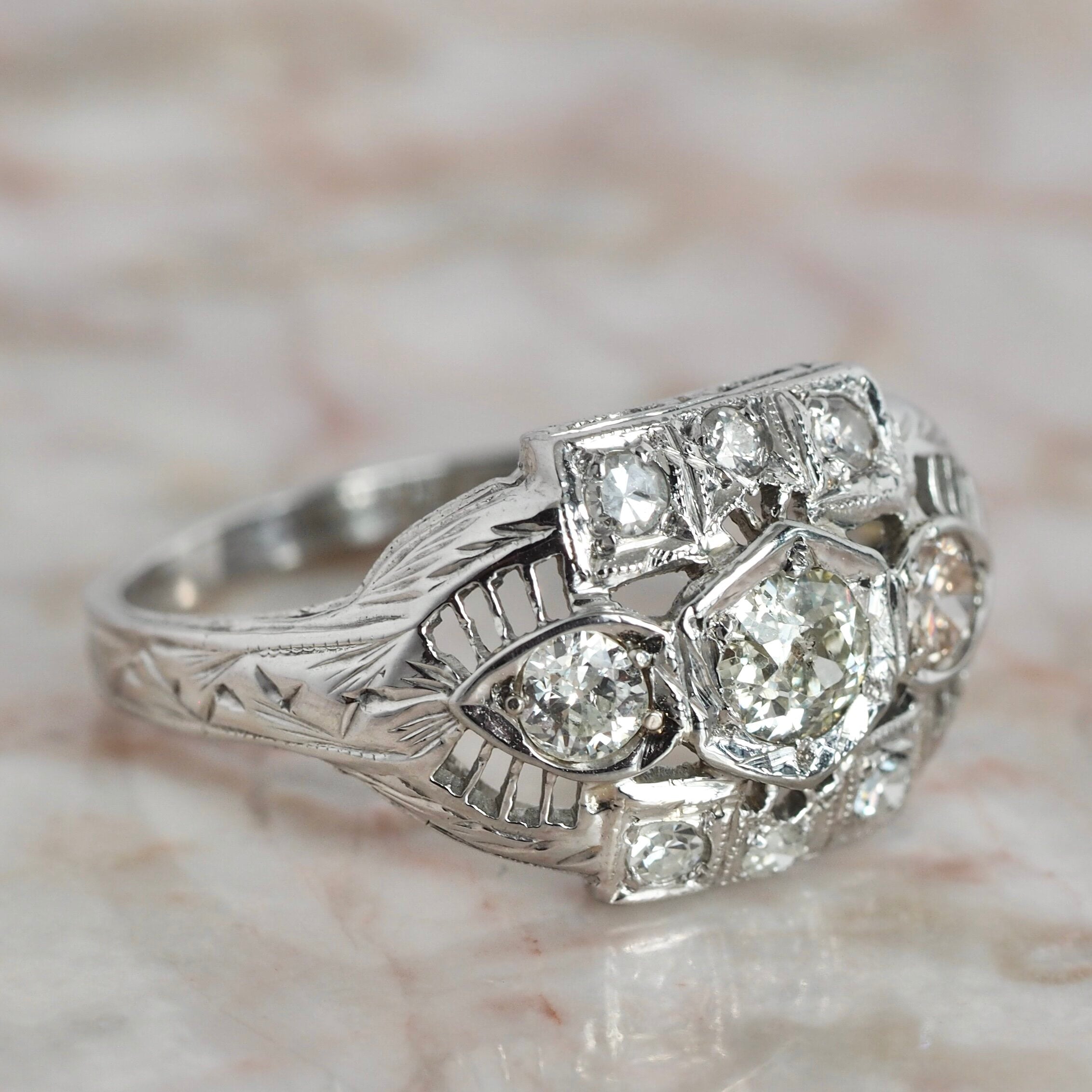 Art Deco 18k Gold Diamond Trilogy Ring