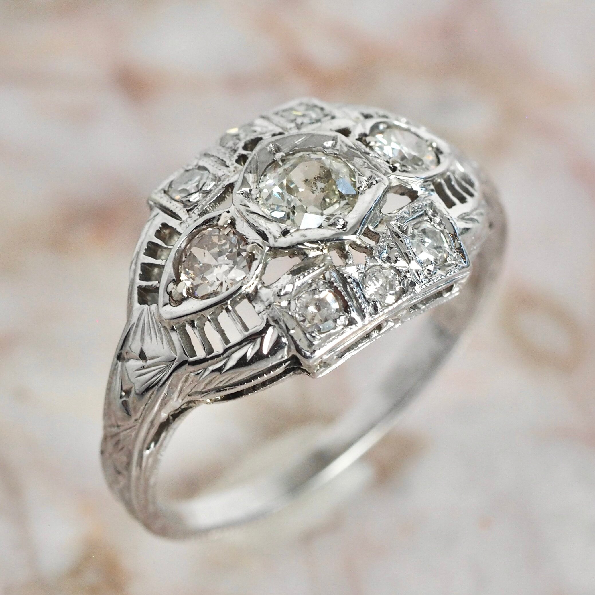 Art Deco 18k Gold Diamond Trilogy Ring