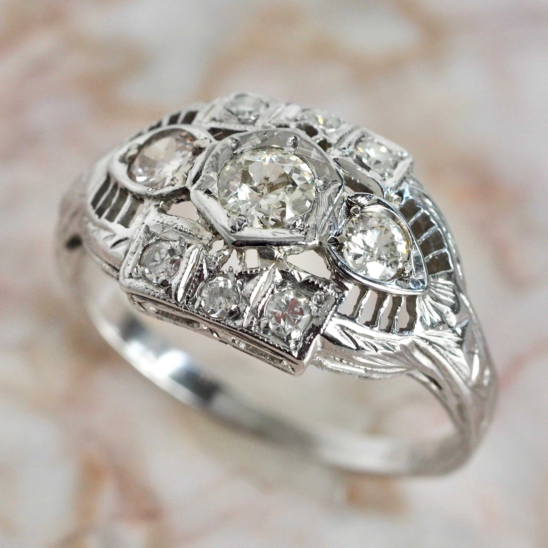 Art Deco 18k Gold Diamond Trilogy Ring