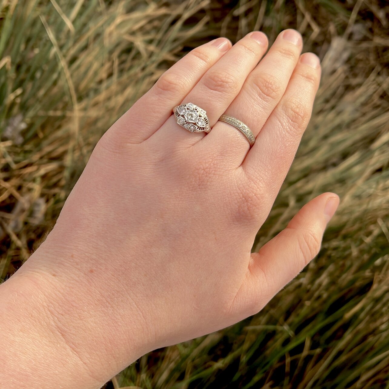 Art Deco 18k Gold Diamond Trilogy Ring