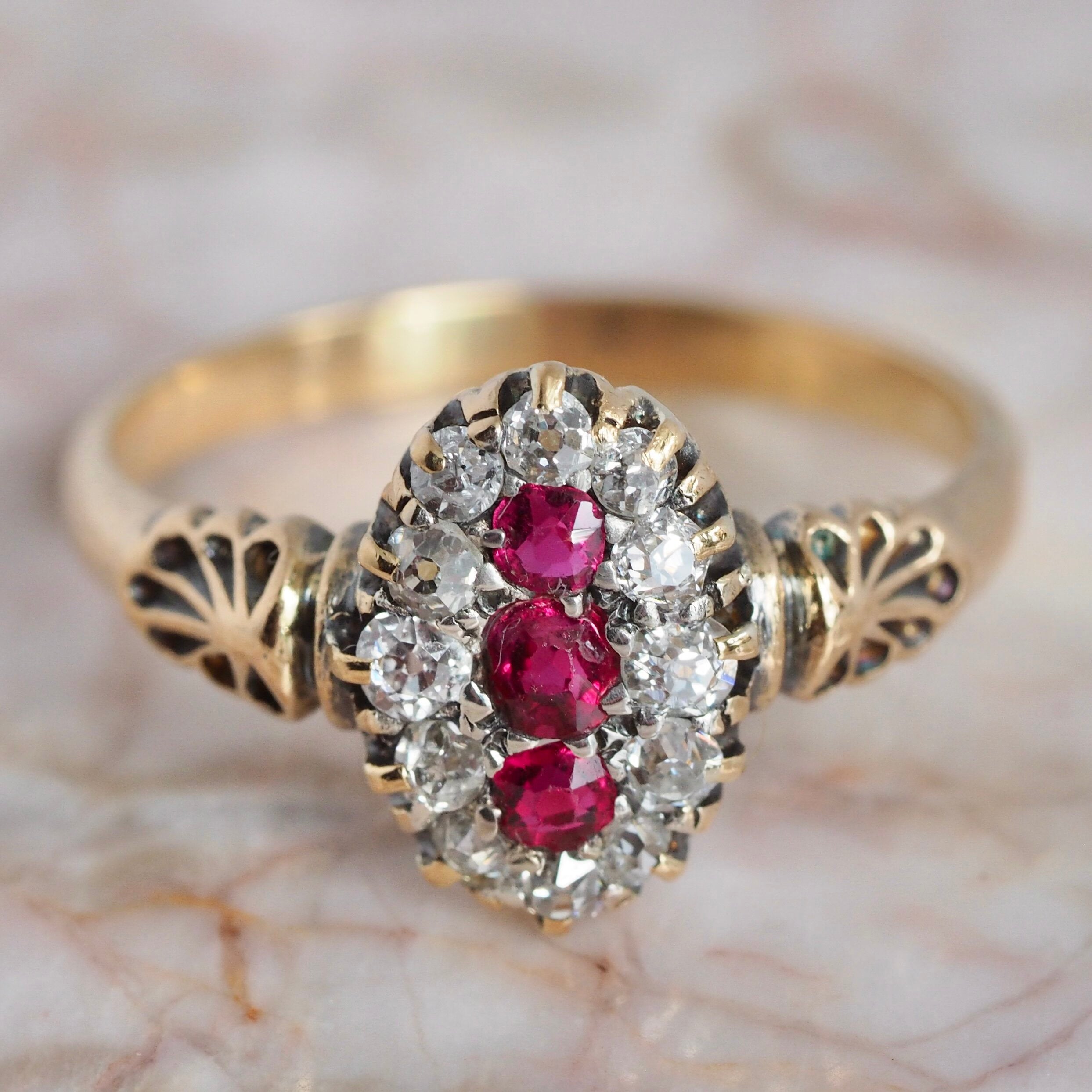 Art Deco 18k Gold Ruby and Diamond Ring