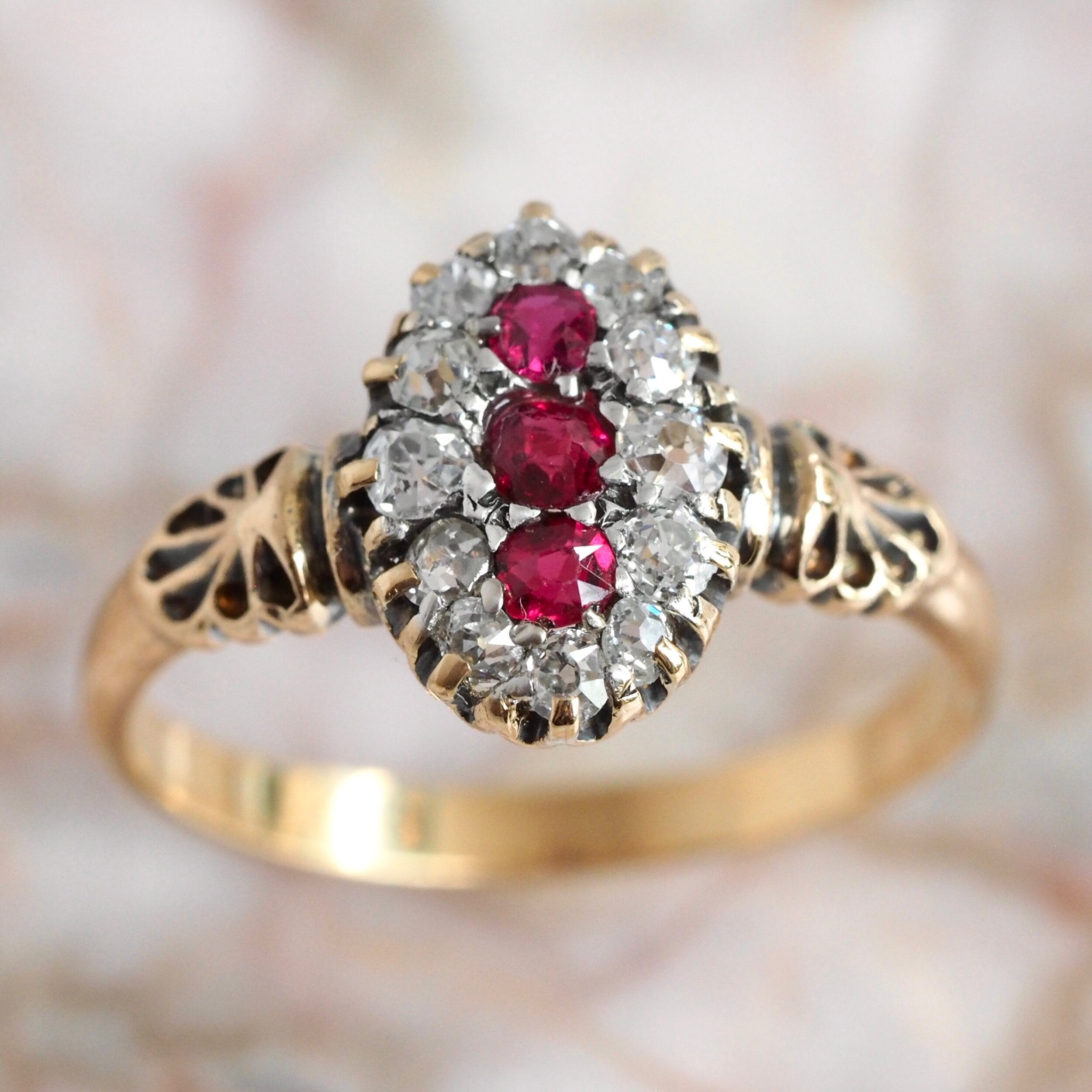 Art Deco 18k Gold Ruby and Diamond Ring