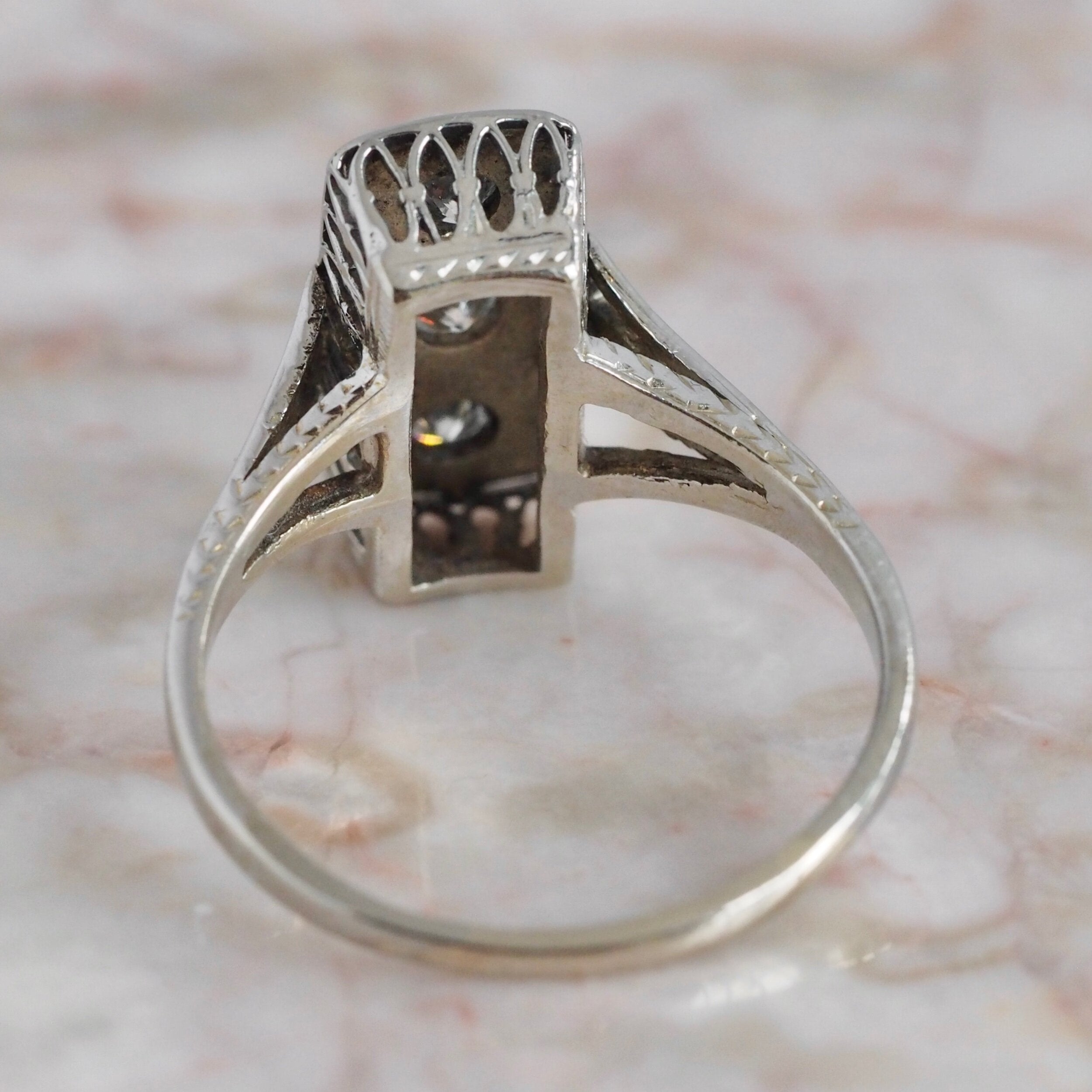 Art Deco 18k White Gold Diamond Trilogy Ring