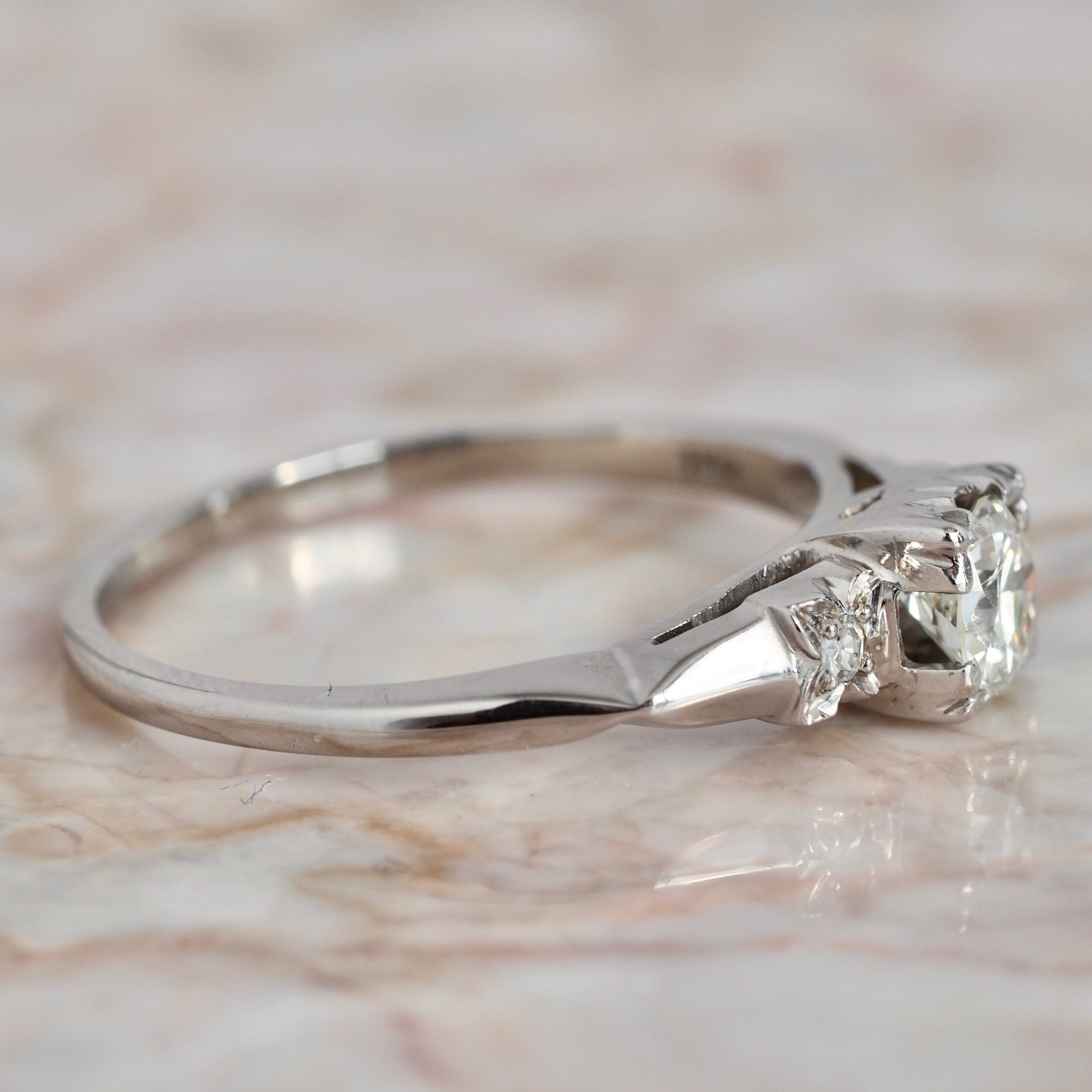 Art Deco 18k White Gold Old European Cut Diamond Ring
