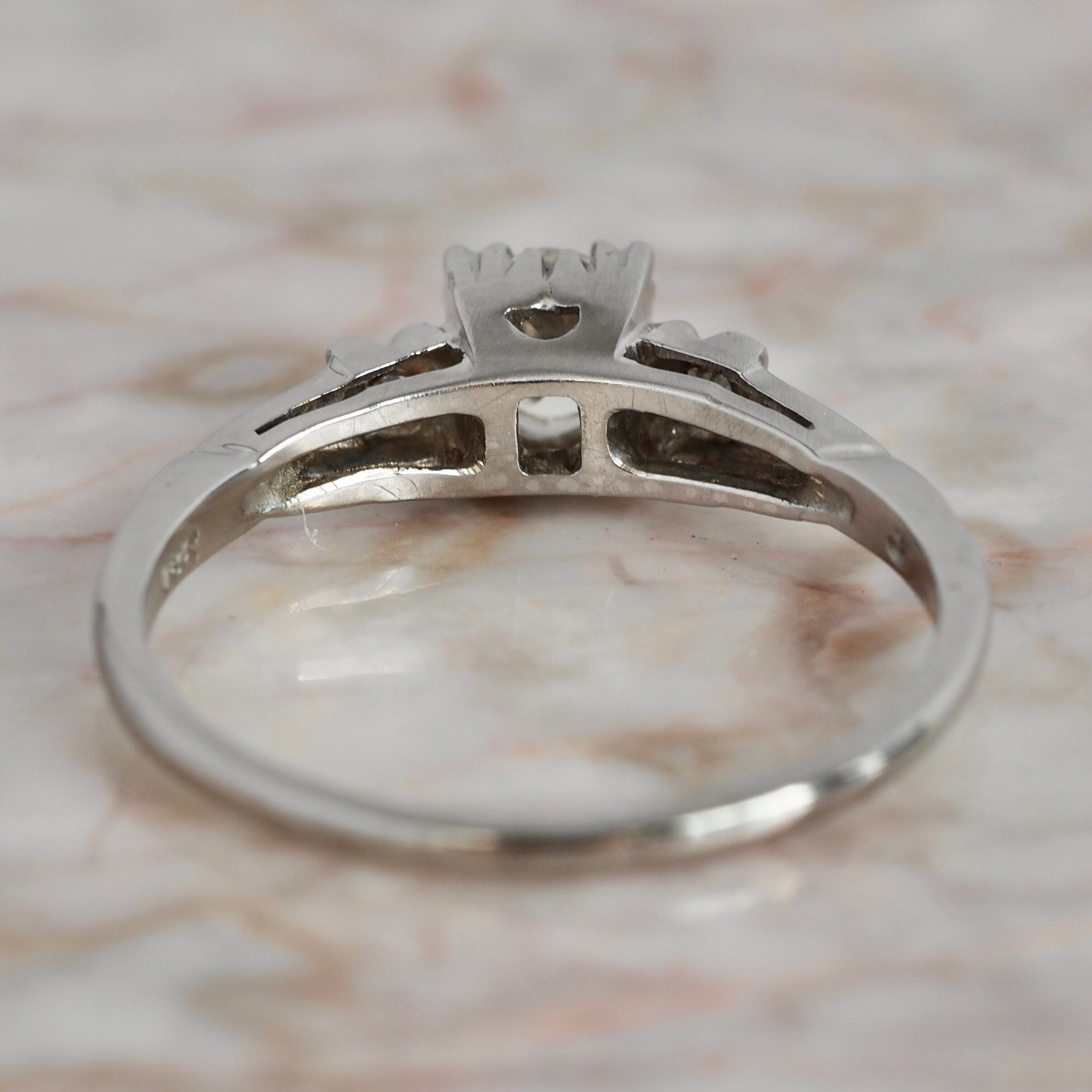 Art Deco 18k White Gold Old European Cut Diamond Ring