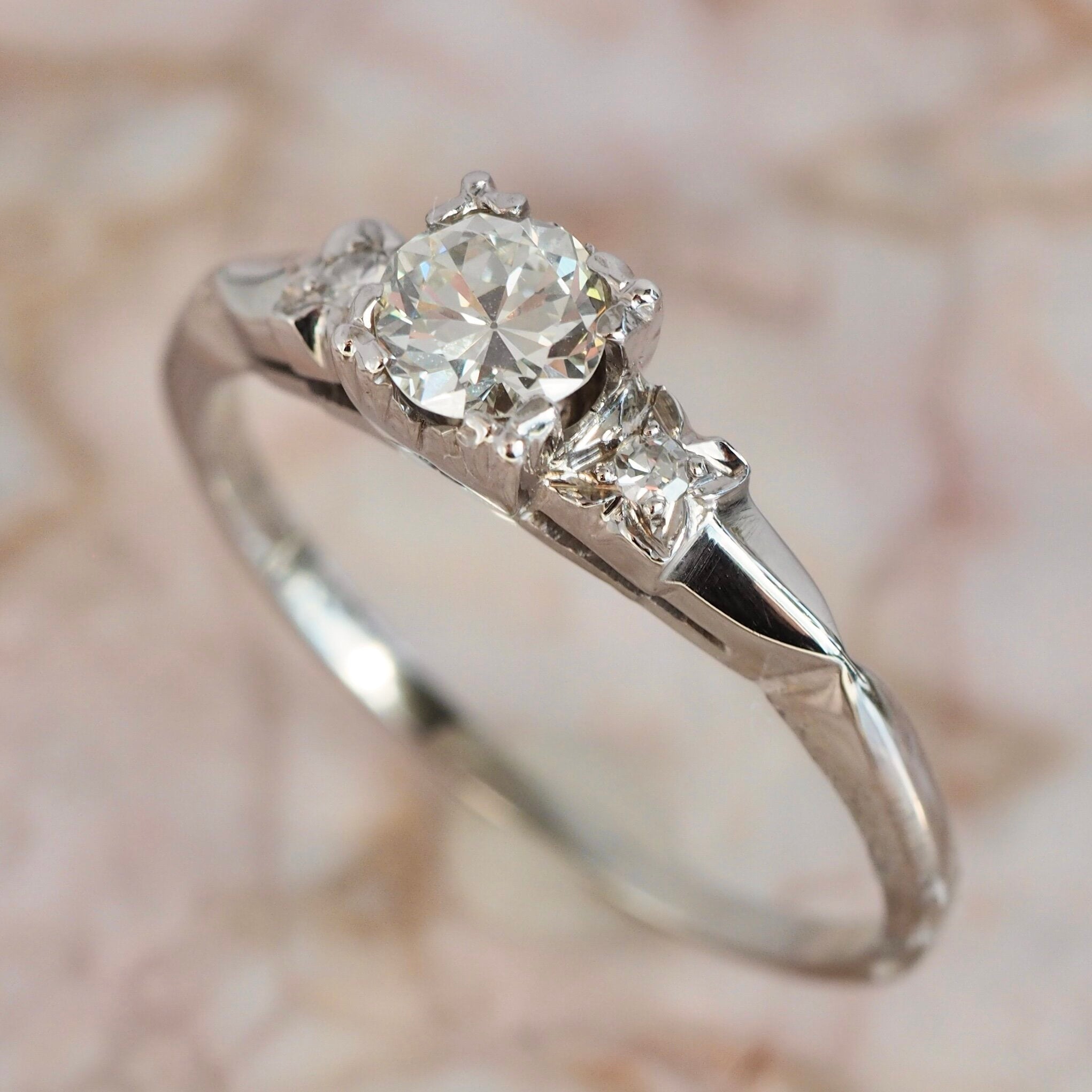 Art Deco 18k White Gold Old European Cut Diamond Ring