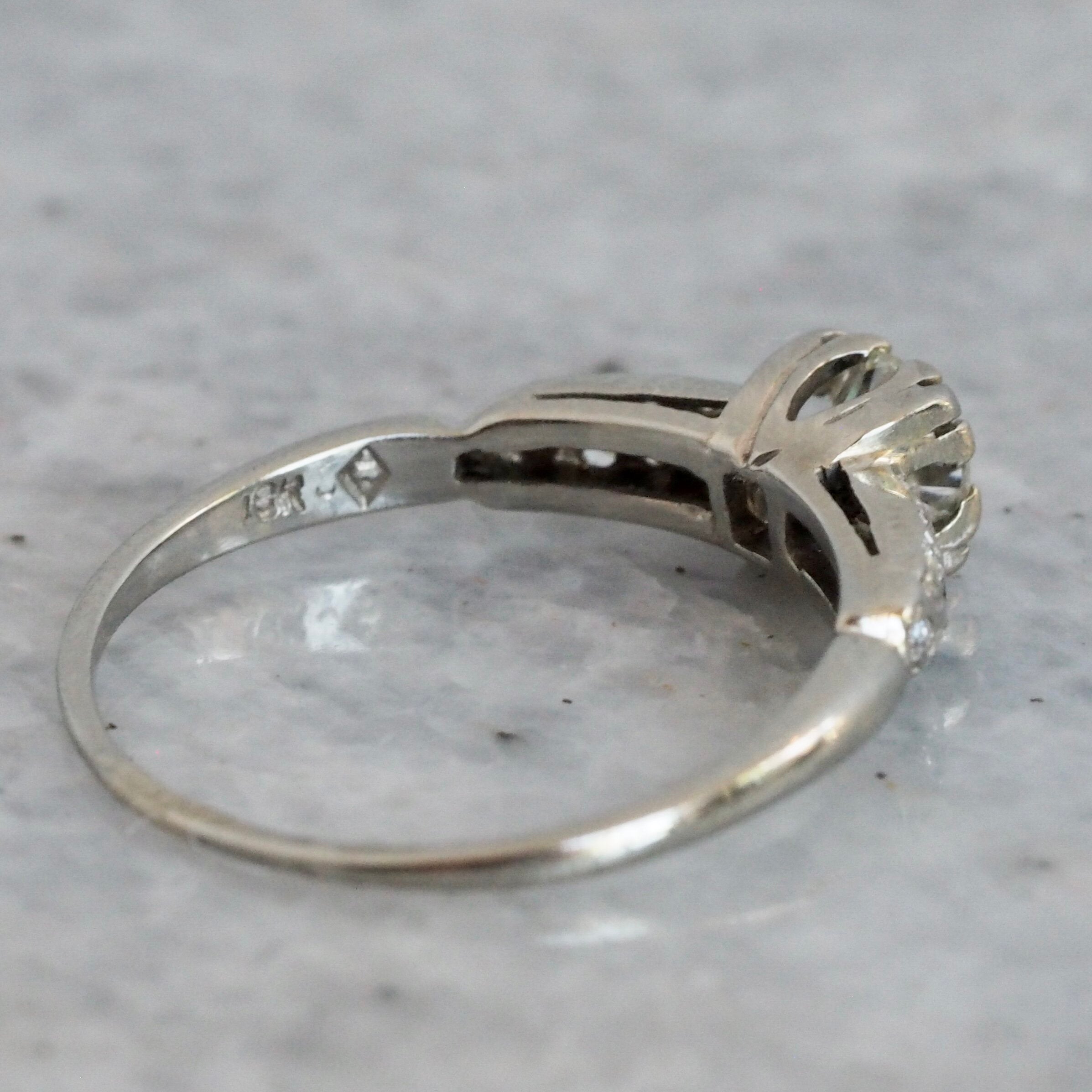 Art Deco Old European Cut Diamond Solitaire 18k White Gold Engagement Ring