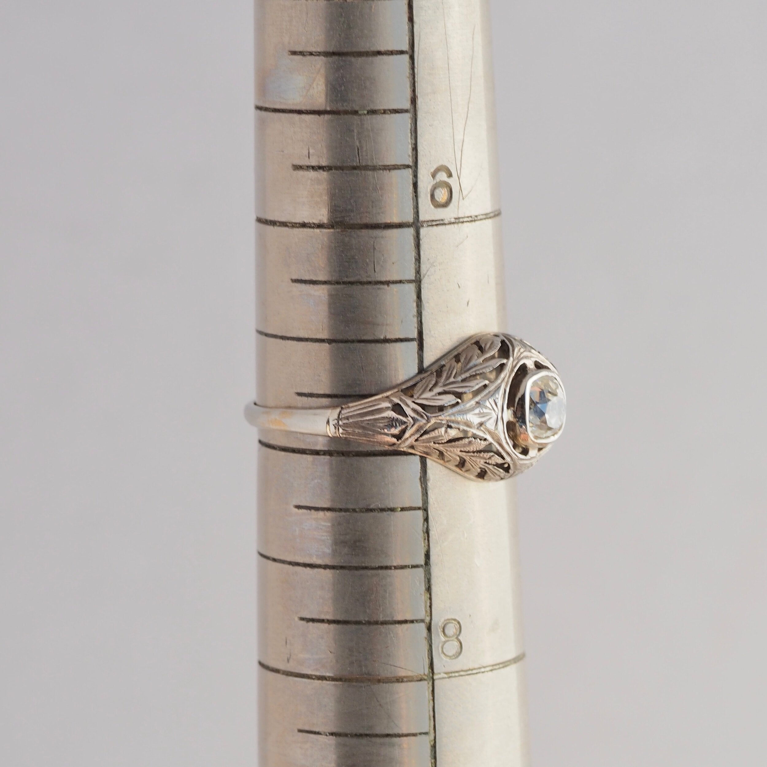 Art Deco Italian 14k Gold and Old Mine Cut Diamond Ring