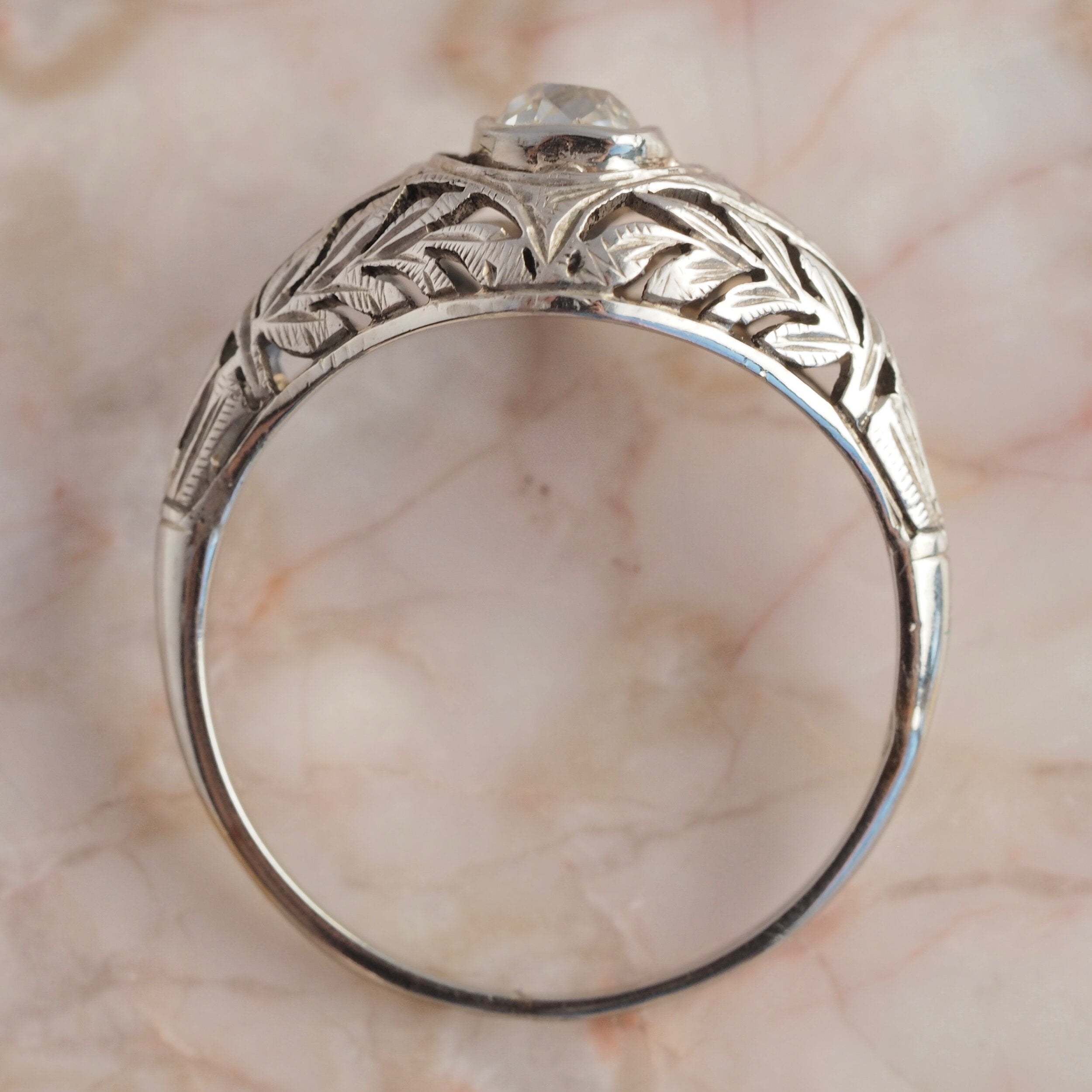 Art Deco Italian 14k Gold and Old Mine Cut Diamond Ring