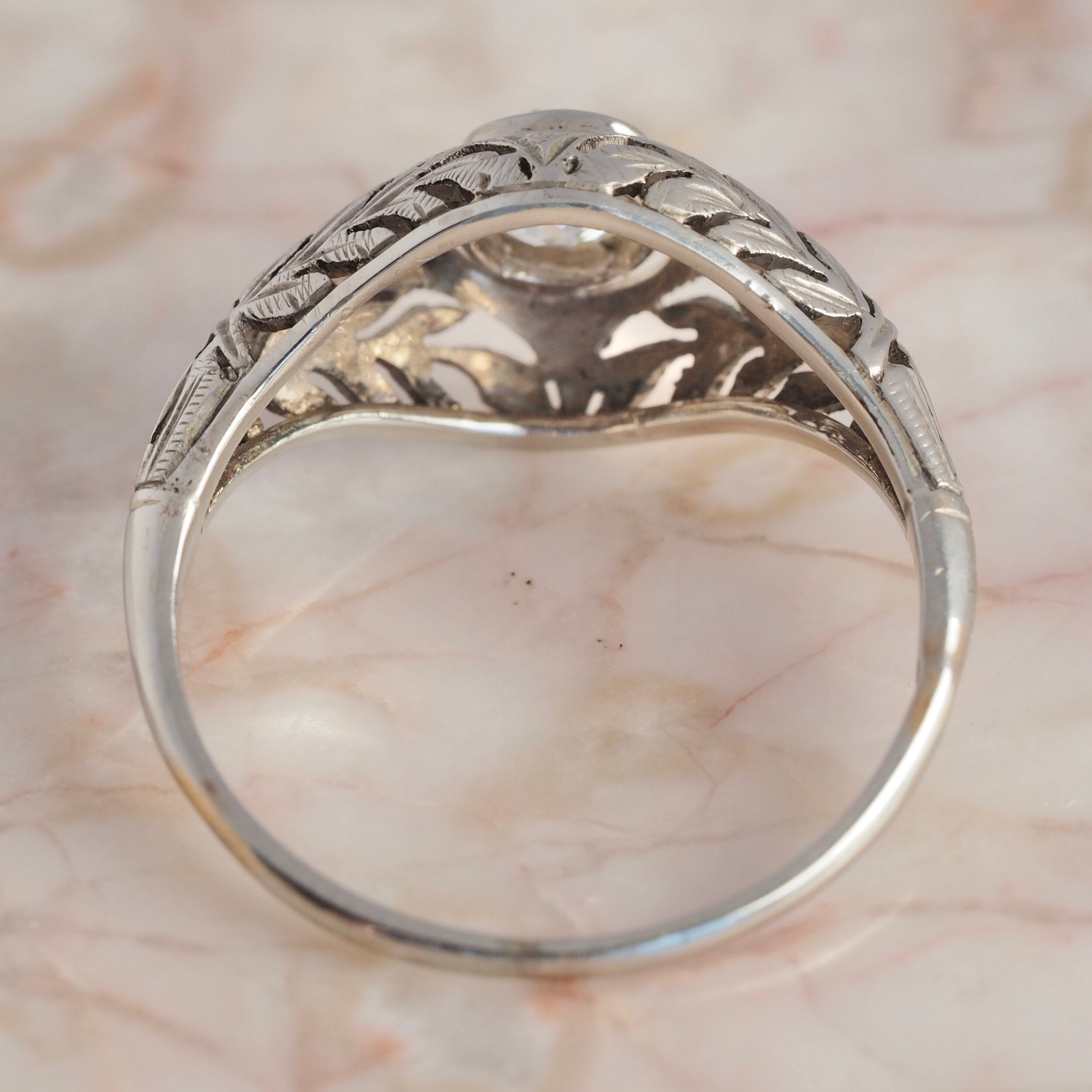 Art Deco Italian 14k Gold and Old Mine Cut Diamond Ring