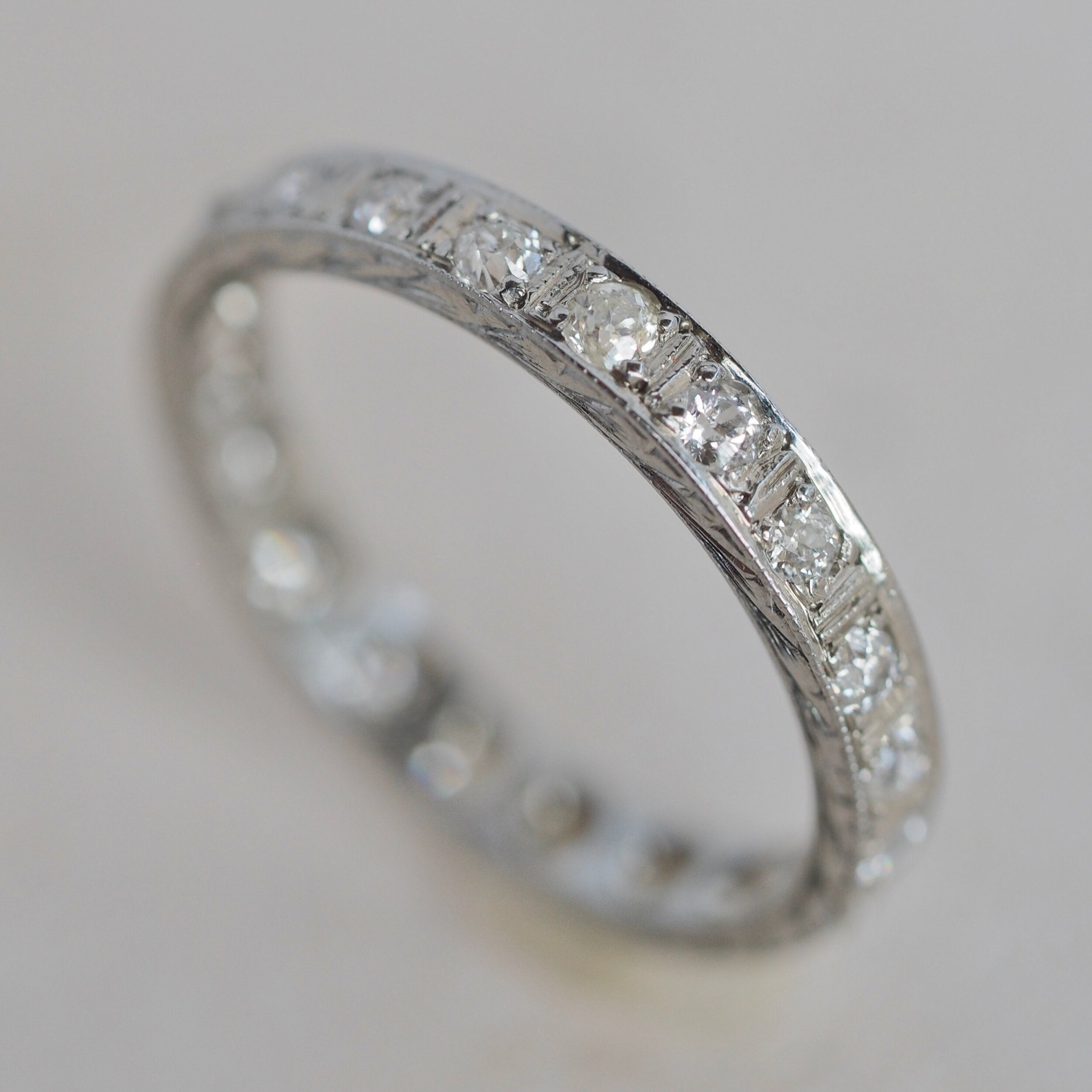 Art Deco Old European Cut Diamond Eternity Band in 14k White Gold