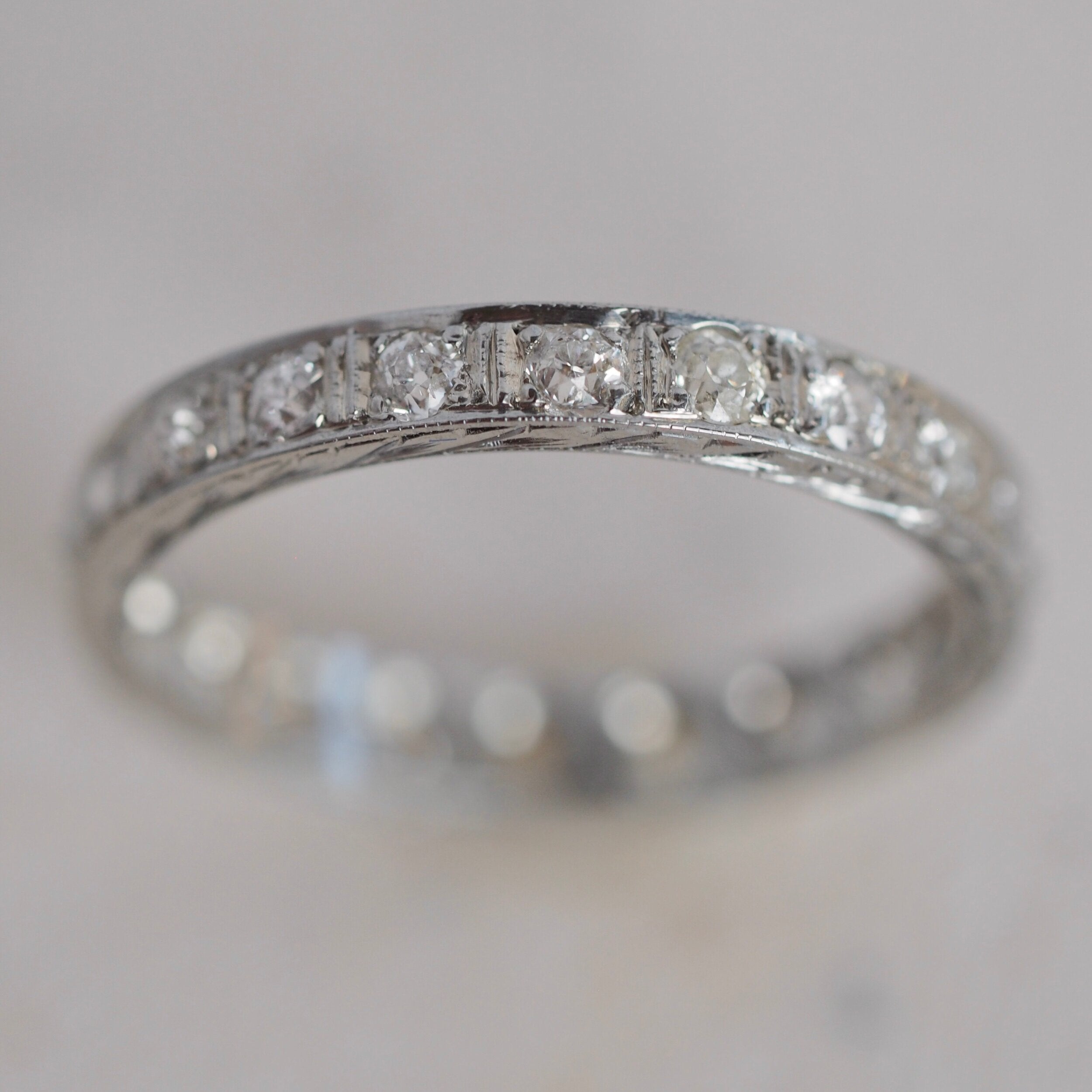 Art Deco Old European Cut Diamond Eternity Band in 14k White Gold