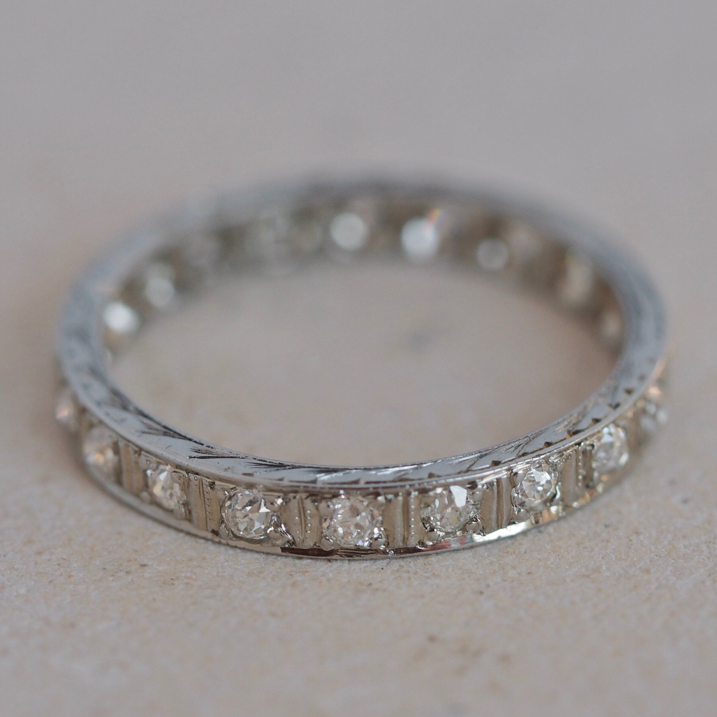 Art Deco Old European Cut Diamond Eternity Band in 14k White Gold