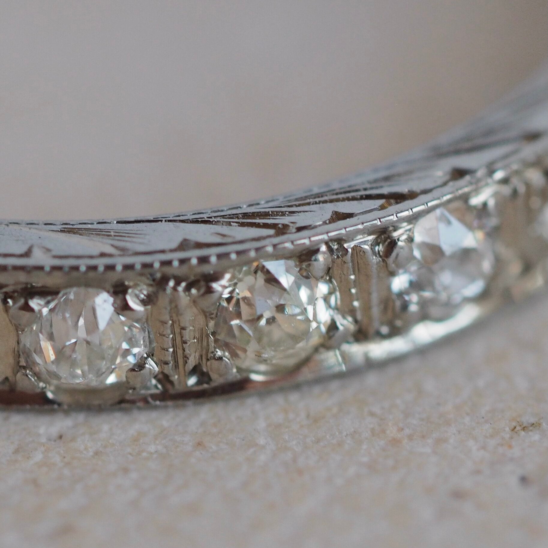 Art Deco Old European Cut Diamond Eternity Band in 14k White Gold