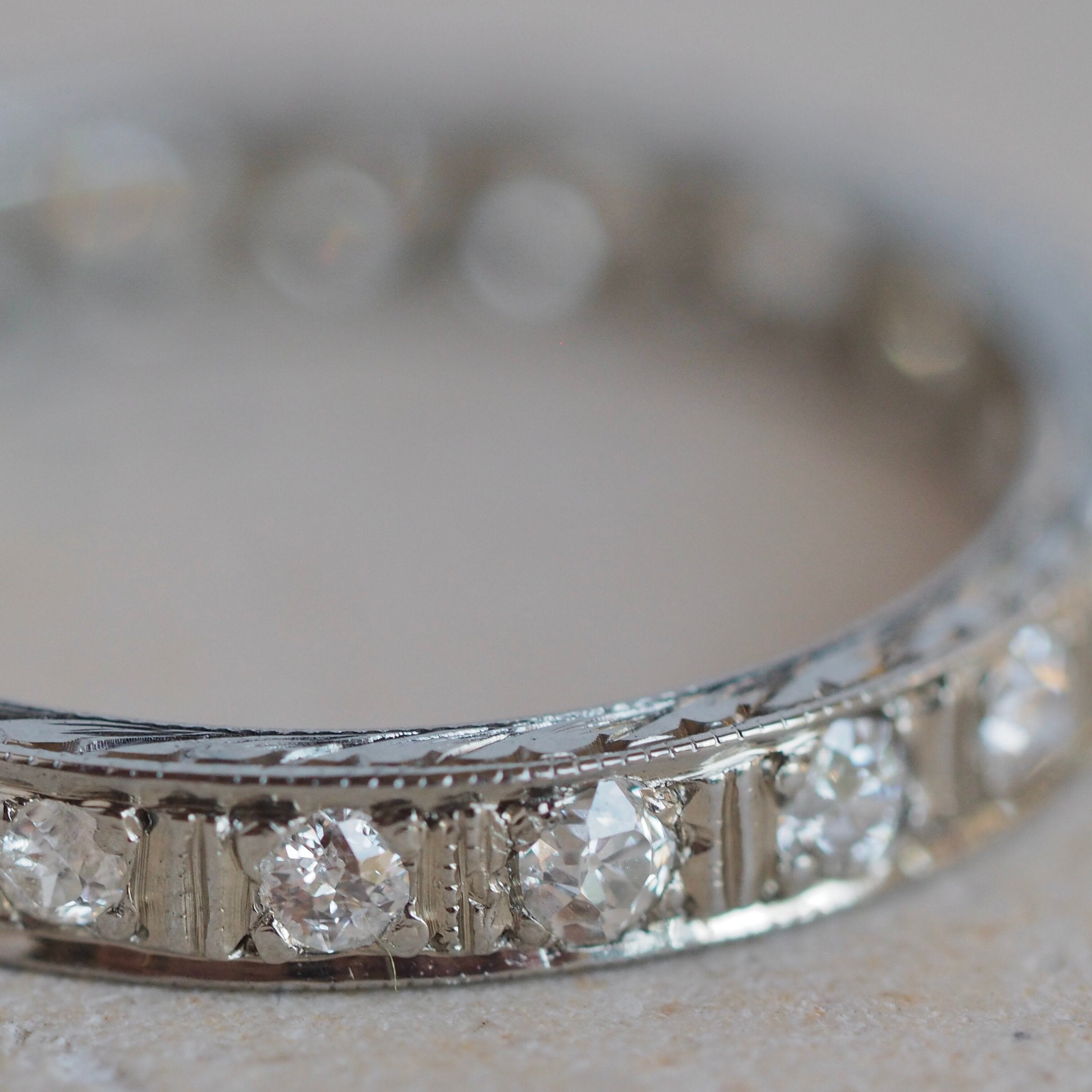 Art Deco Old European Cut Diamond Eternity Band in 14k White Gold
