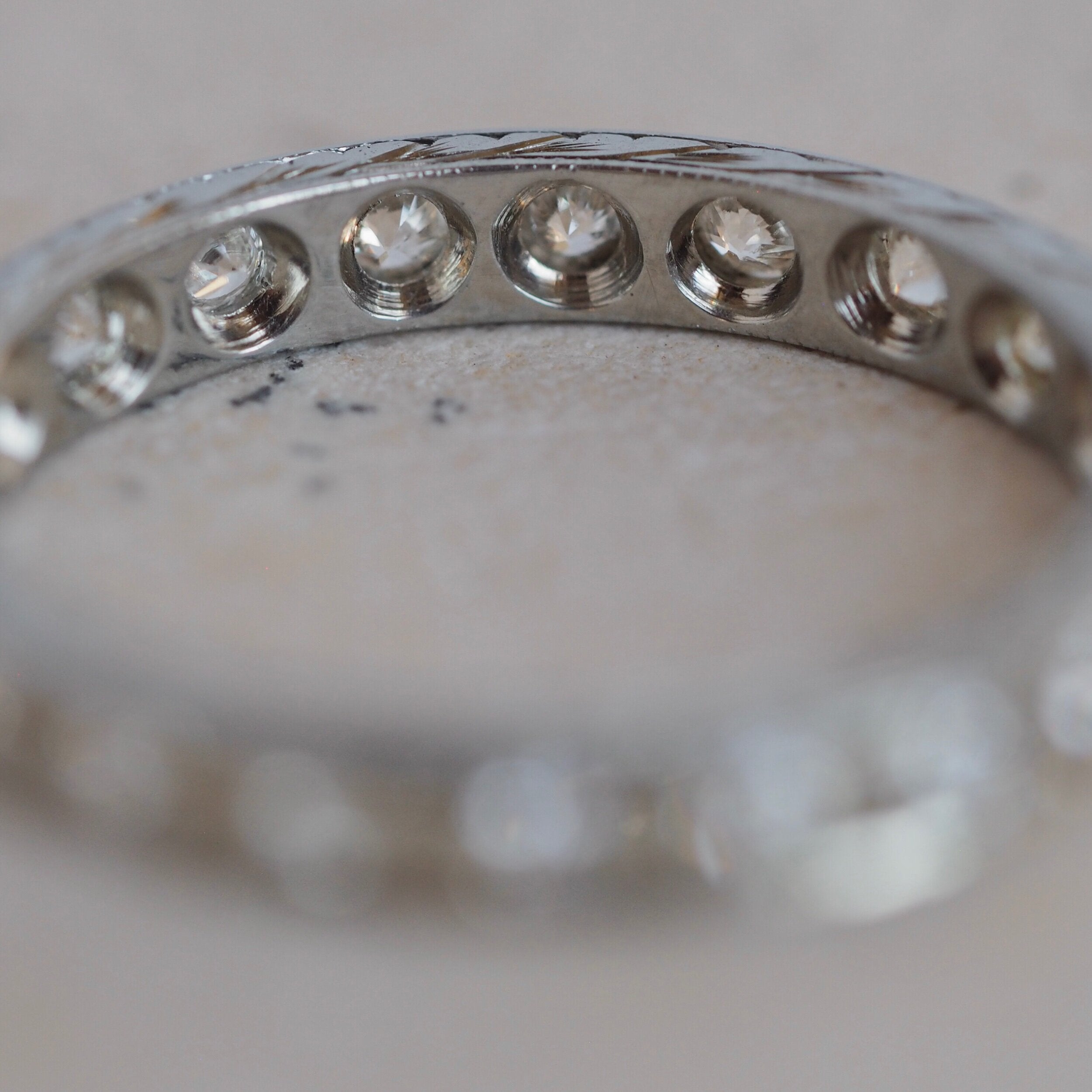 Art Deco Old European Cut Diamond Eternity Band in 14k White Gold