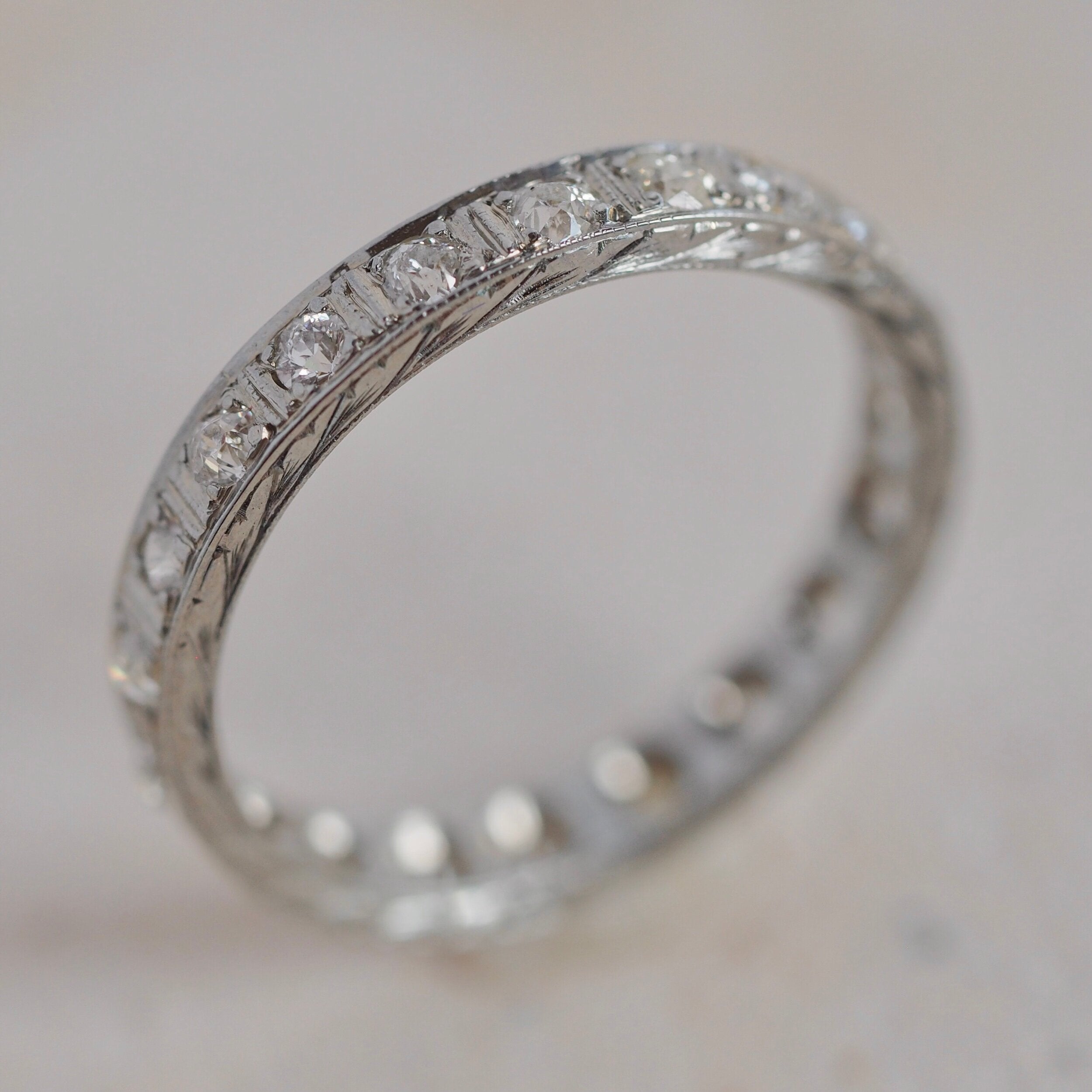Art Deco Old European Cut Diamond Eternity Band in 14k White Gold