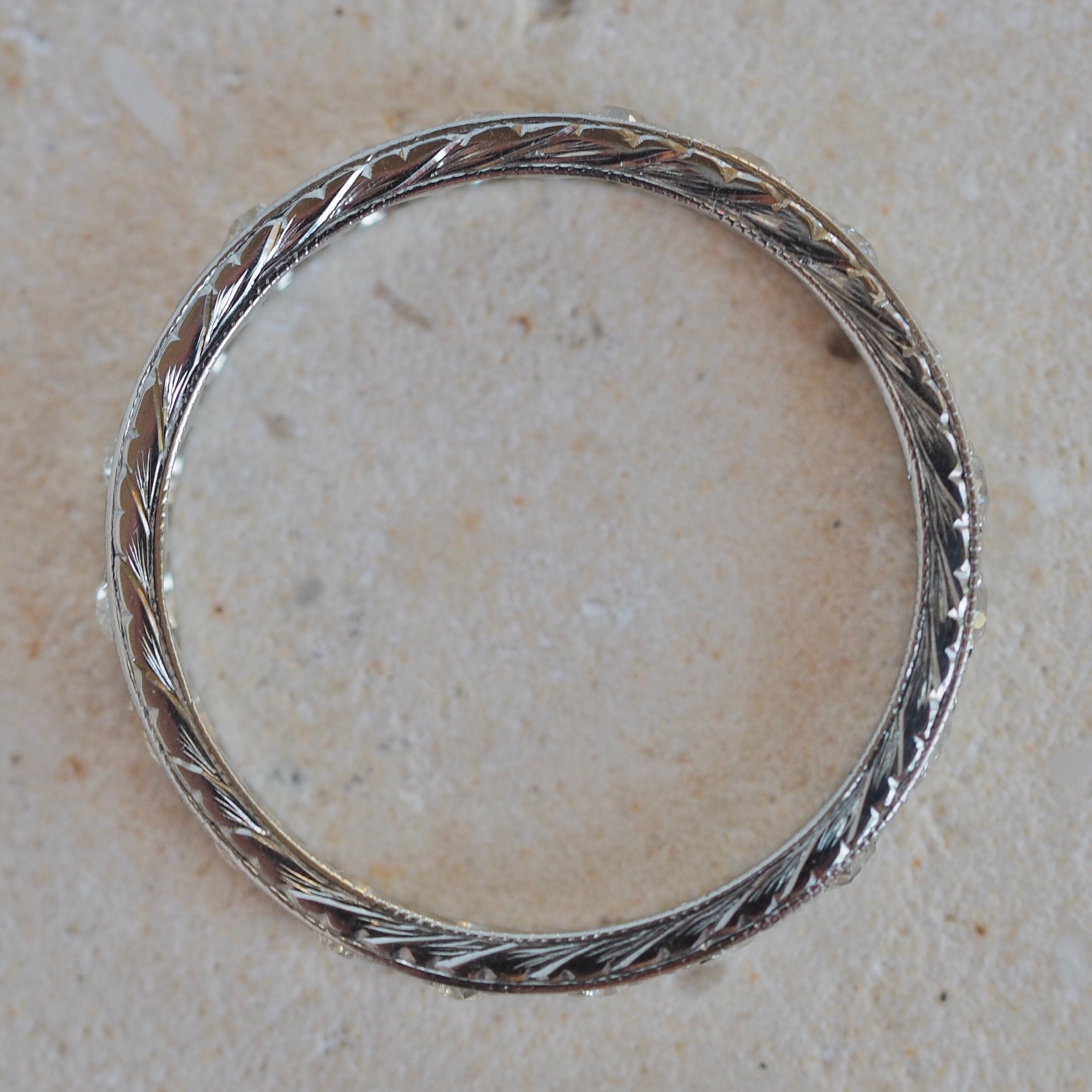 Art Deco Old European Cut Diamond Eternity Band in 14k White Gold