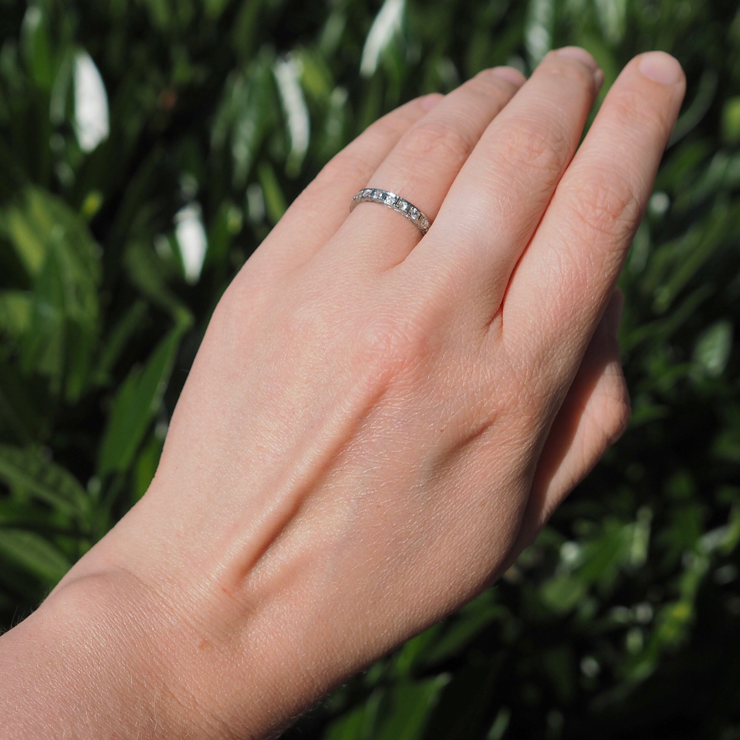 Art Deco Old European Cut Diamond Eternity Band in 14k White Gold
