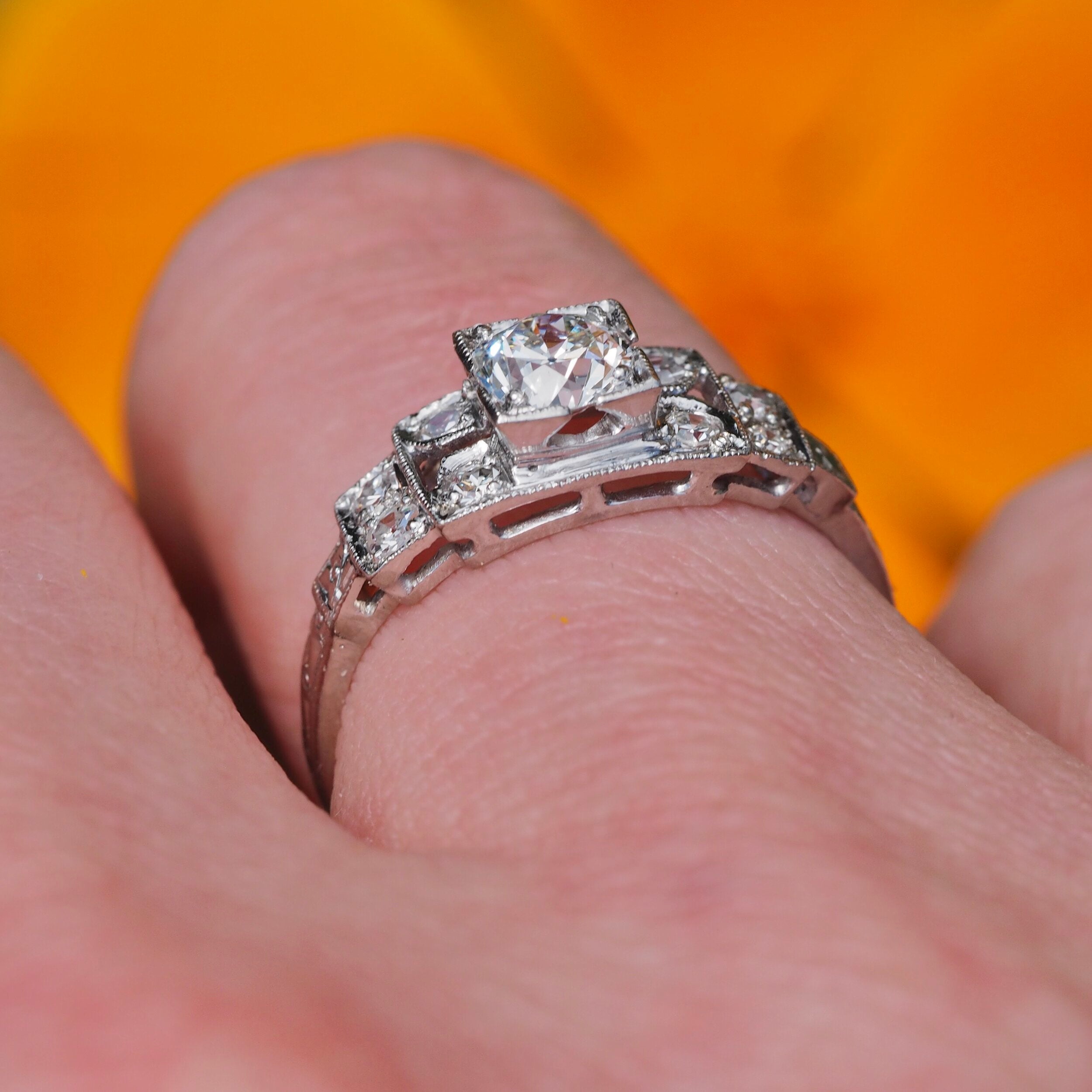 Art Deco Platinum Diamond Engagement Ring