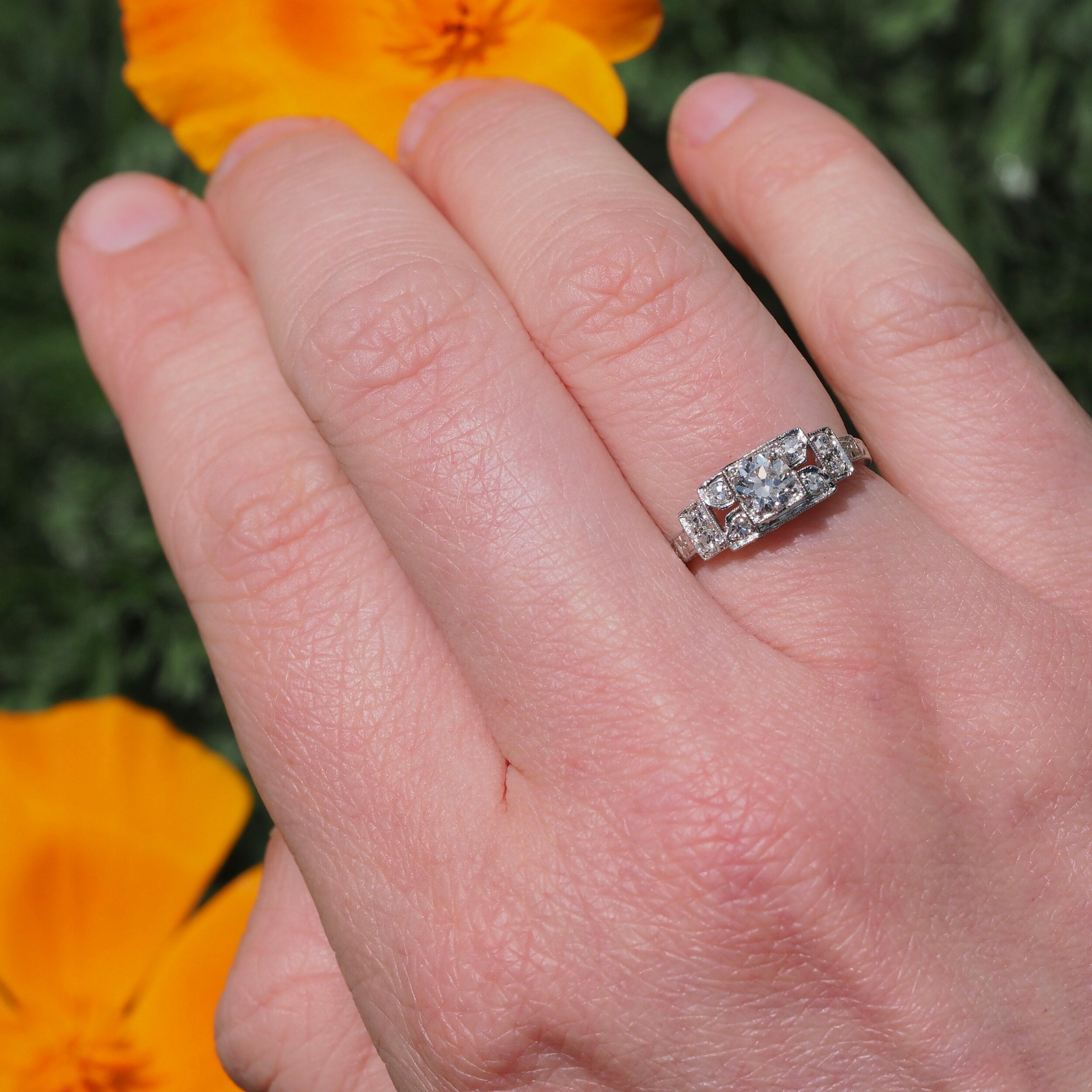 Art Deco Platinum Diamond Engagement Ring