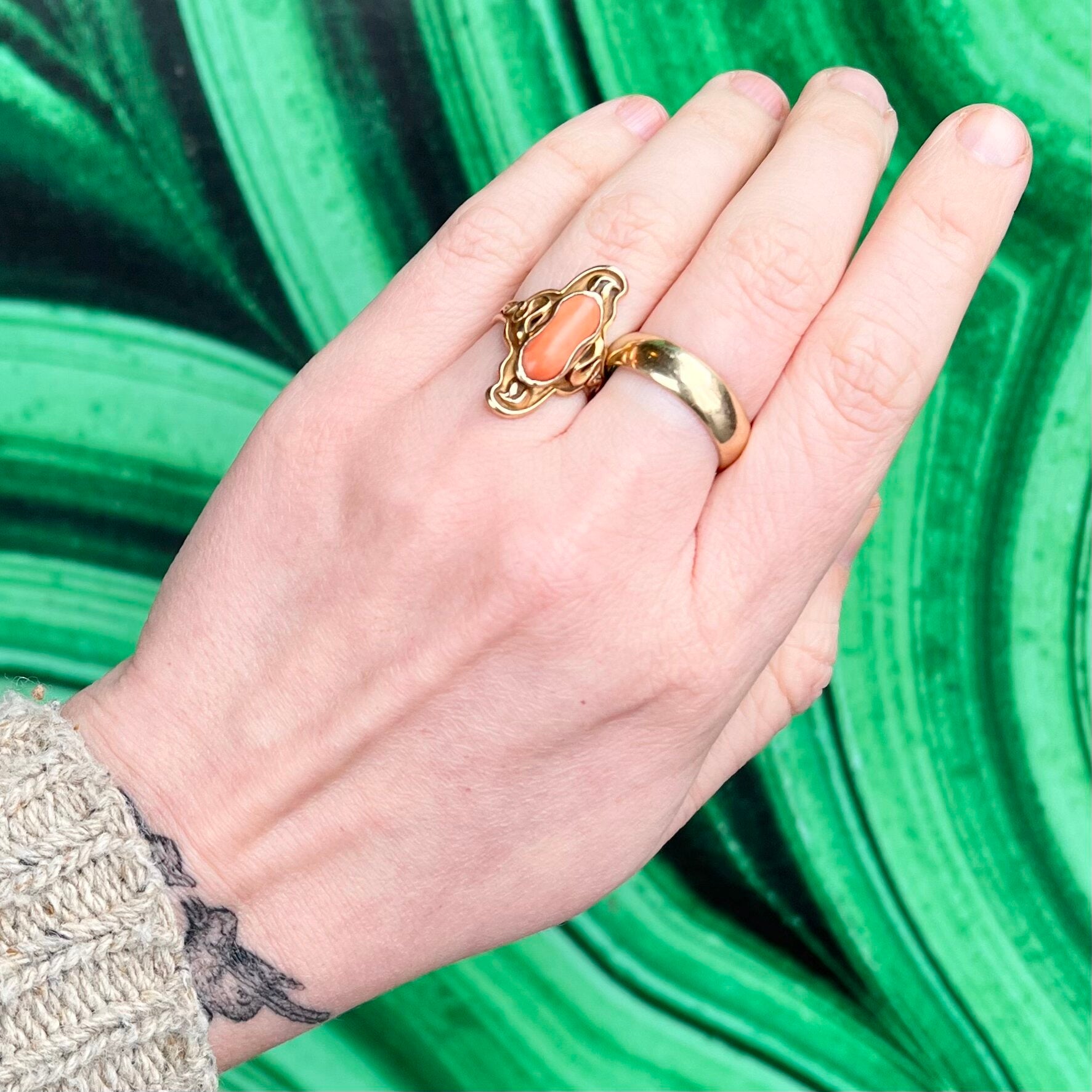 Art Nouveau 12k Gold Coral Ring
