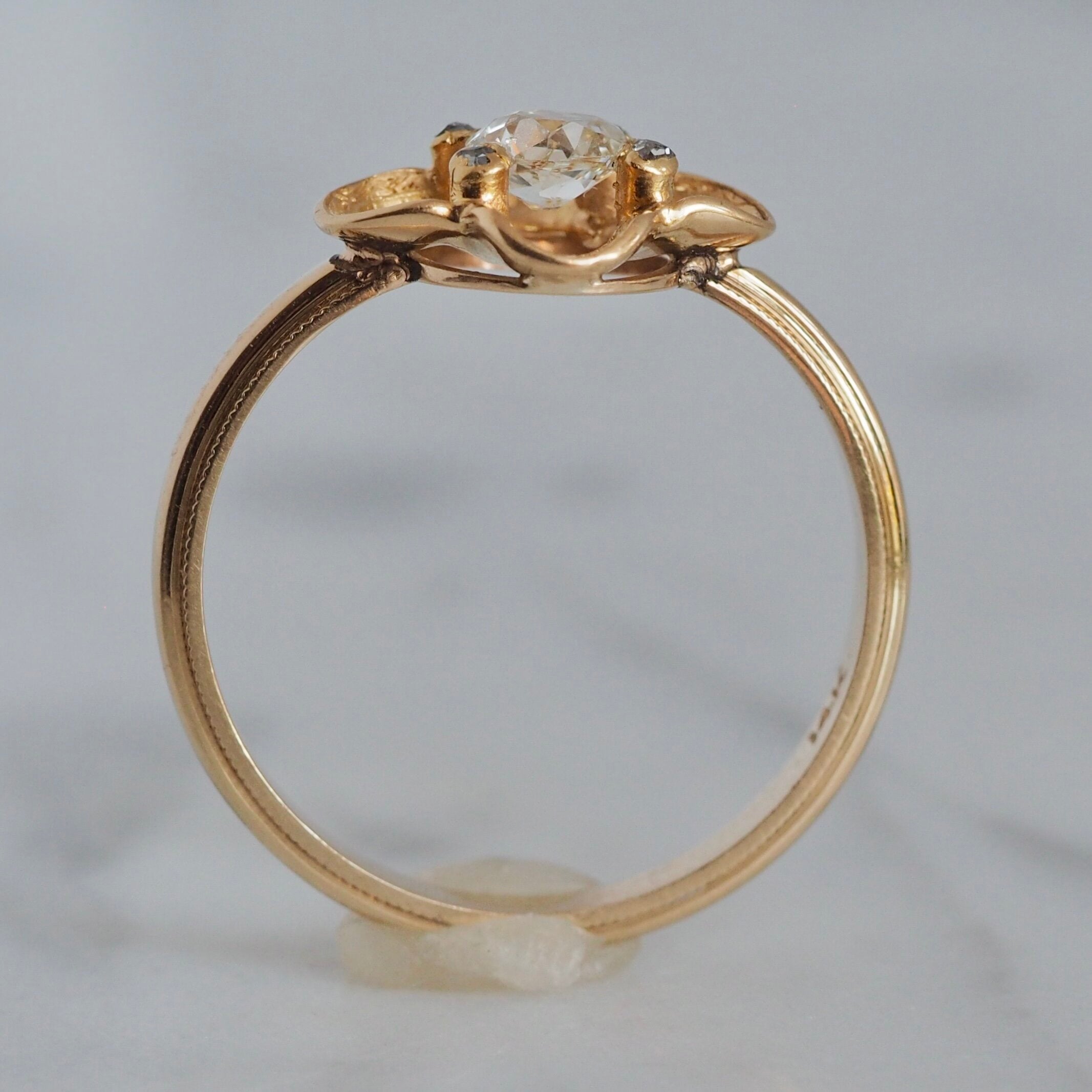 Art Nouveau 14k Gold Cushion and Rose Cut Diamond Ring