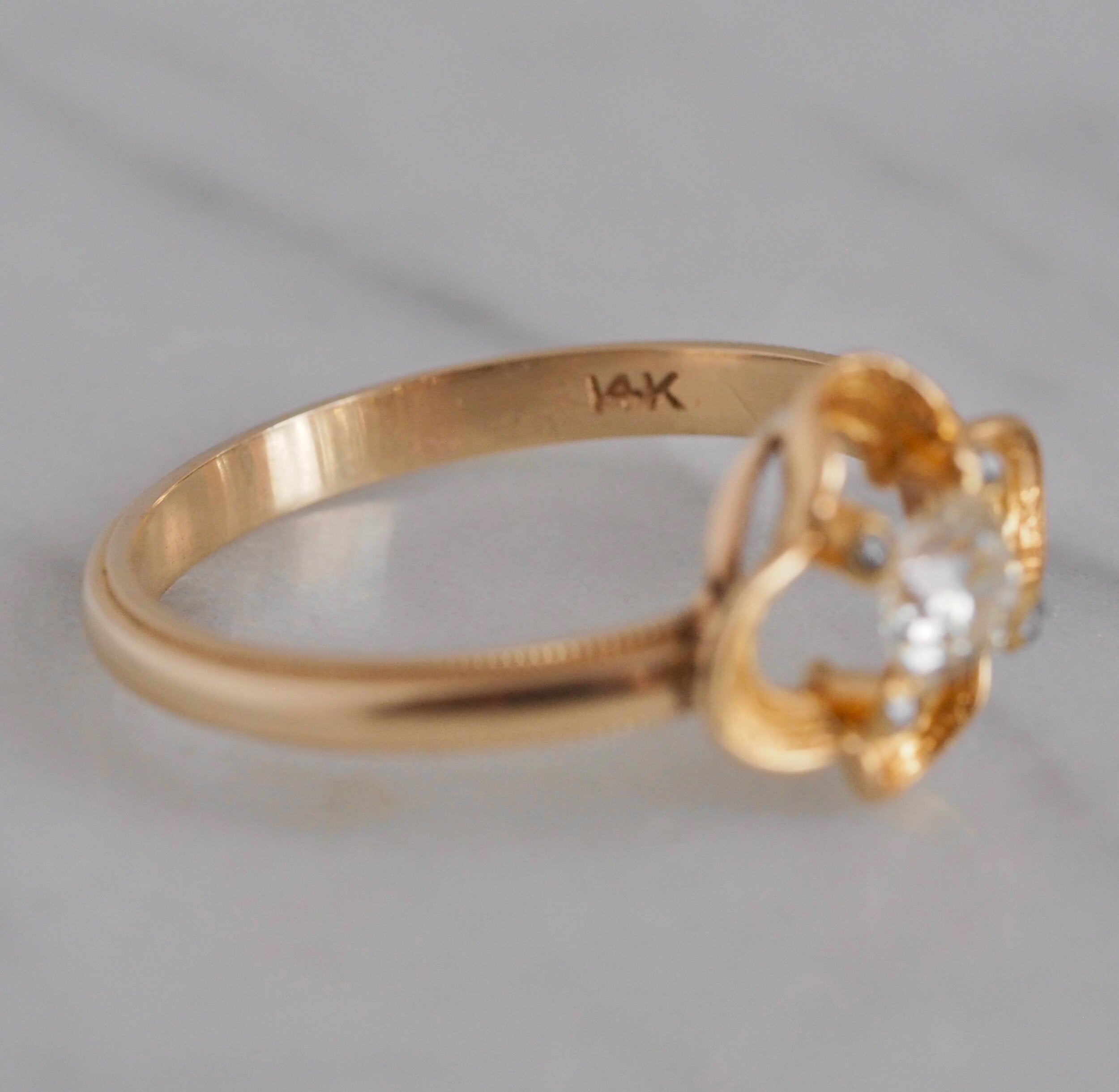 Art Nouveau 14k Gold Cushion and Rose Cut Diamond Ring