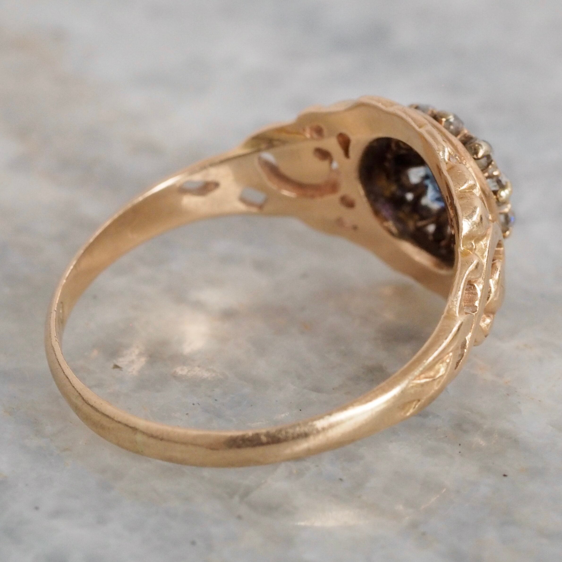 Art Nouveau 14k Gold Natural Sapphire and Diamond Halo Ring
