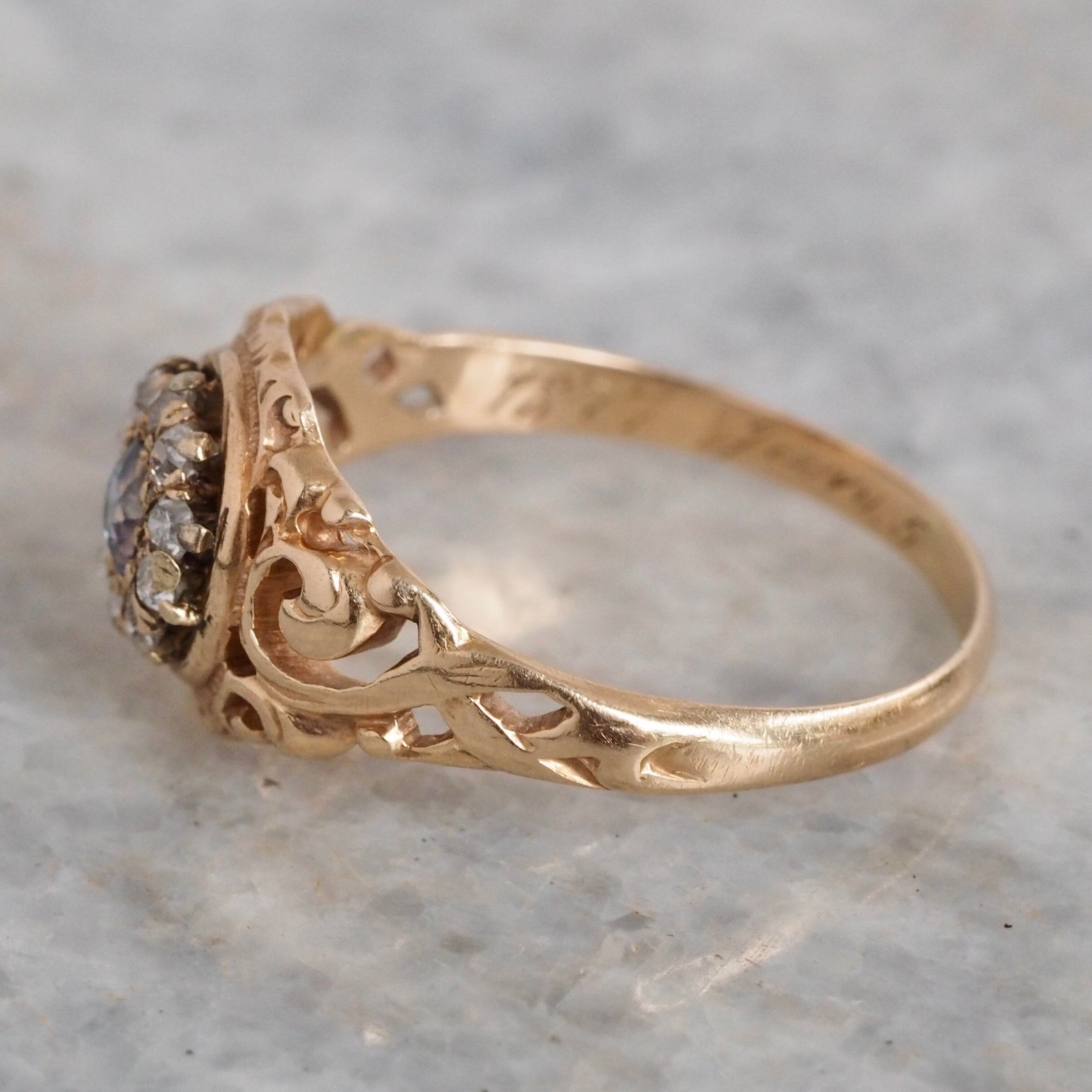 Art Nouveau 14k Gold Natural Sapphire and Diamond Halo Ring