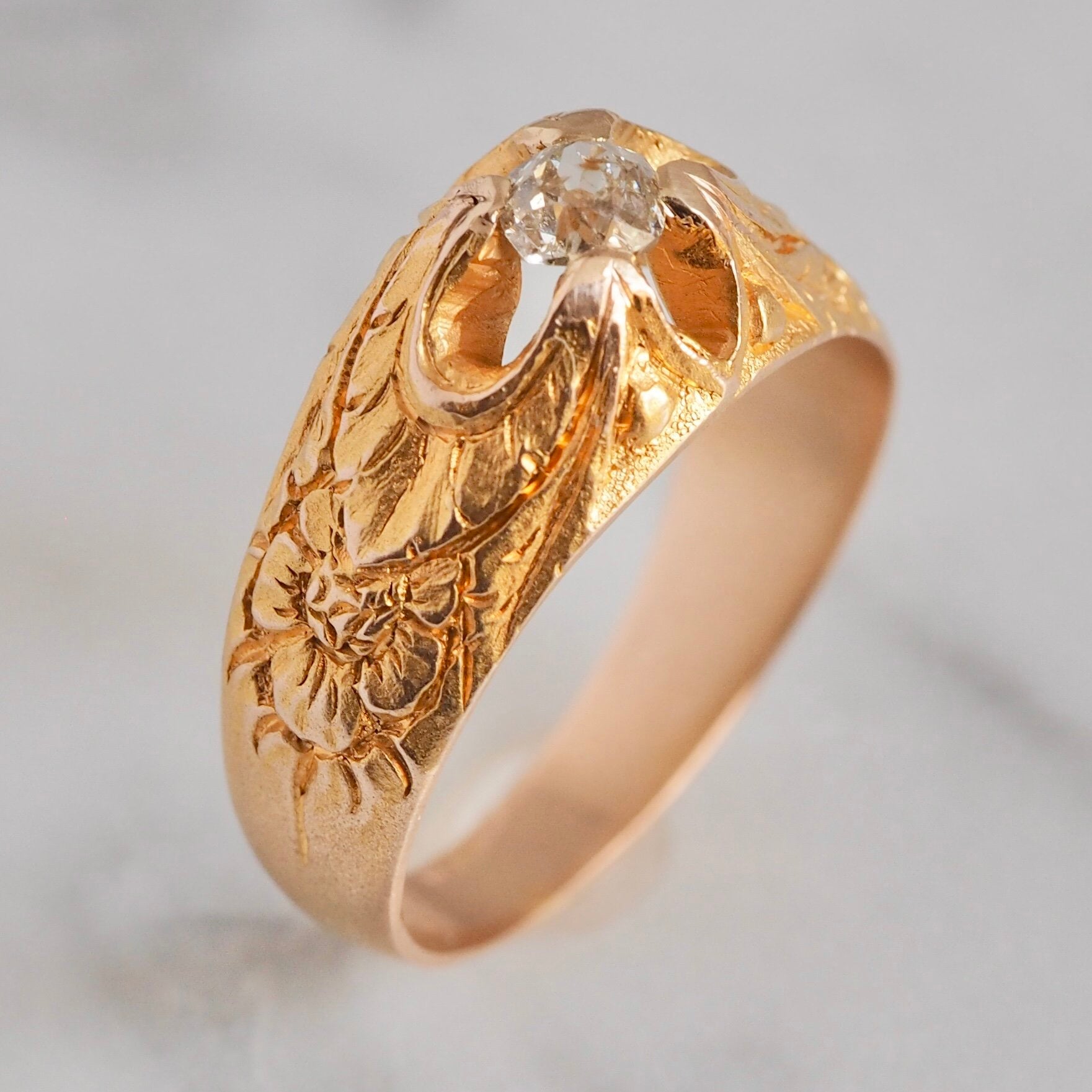 Art Nouveau 14k Gold Old Mine Cut Diamond Ring