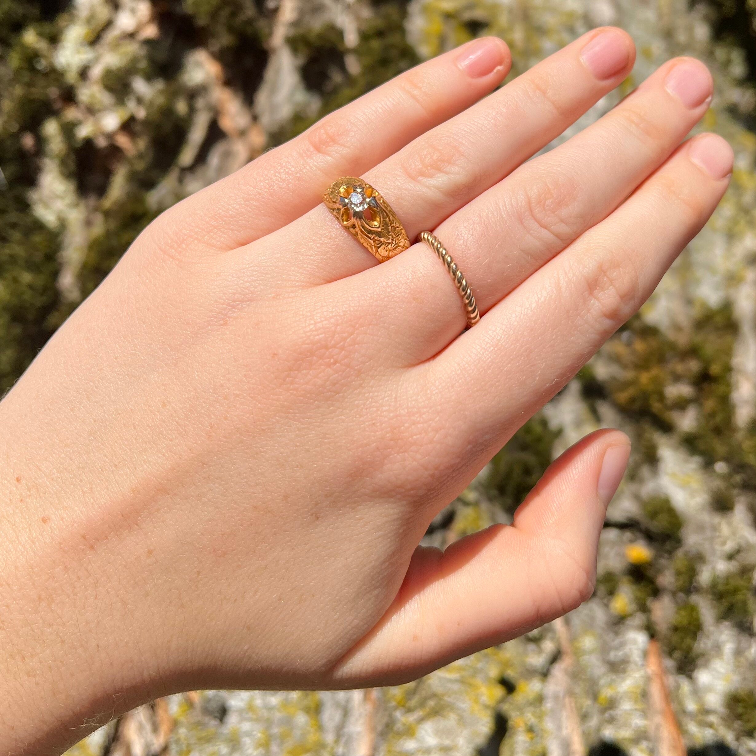 Art Nouveau 14k Gold Old Mine Cut Diamond Ring