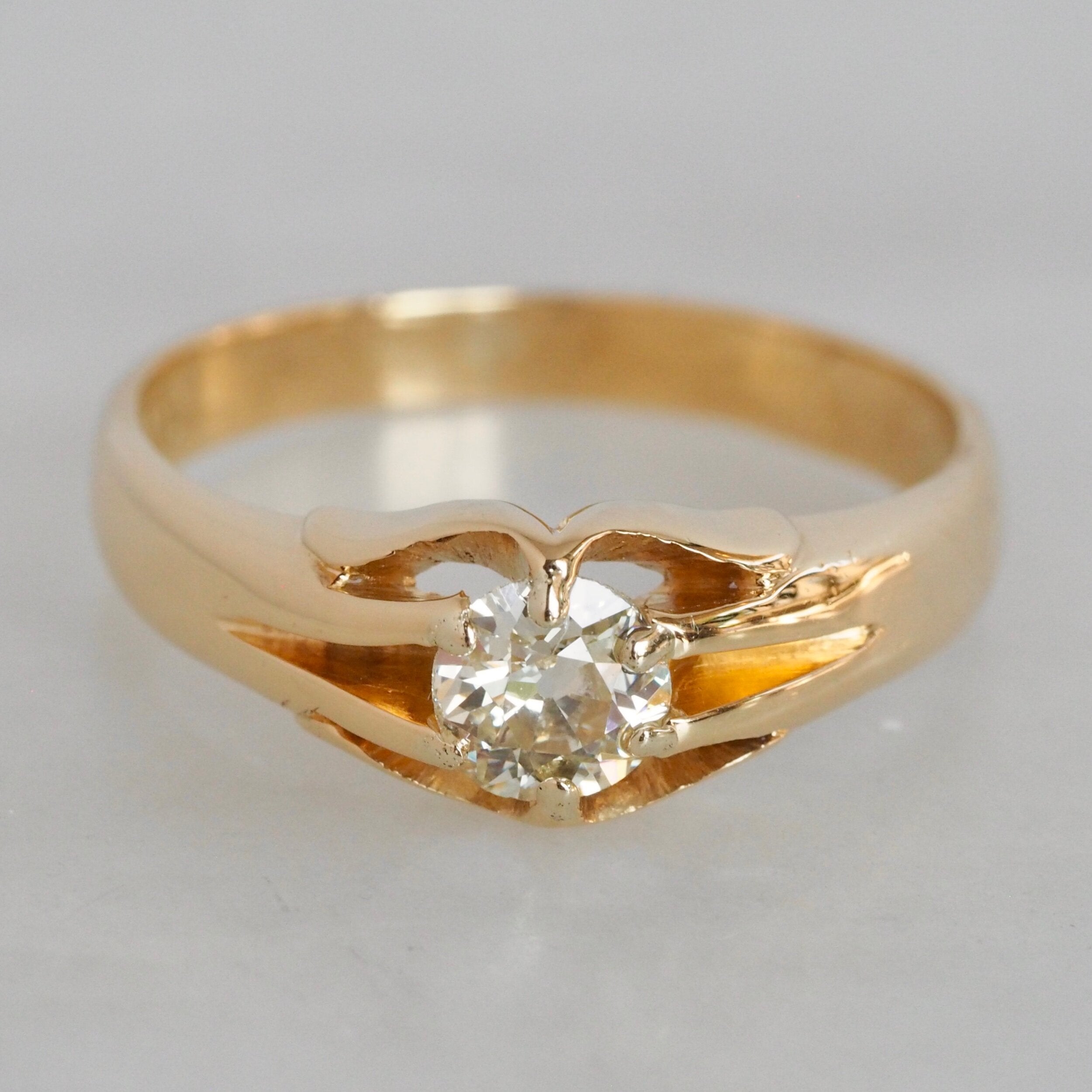 Art Nouveau 18k Gold Old European Cut Diamond Ring