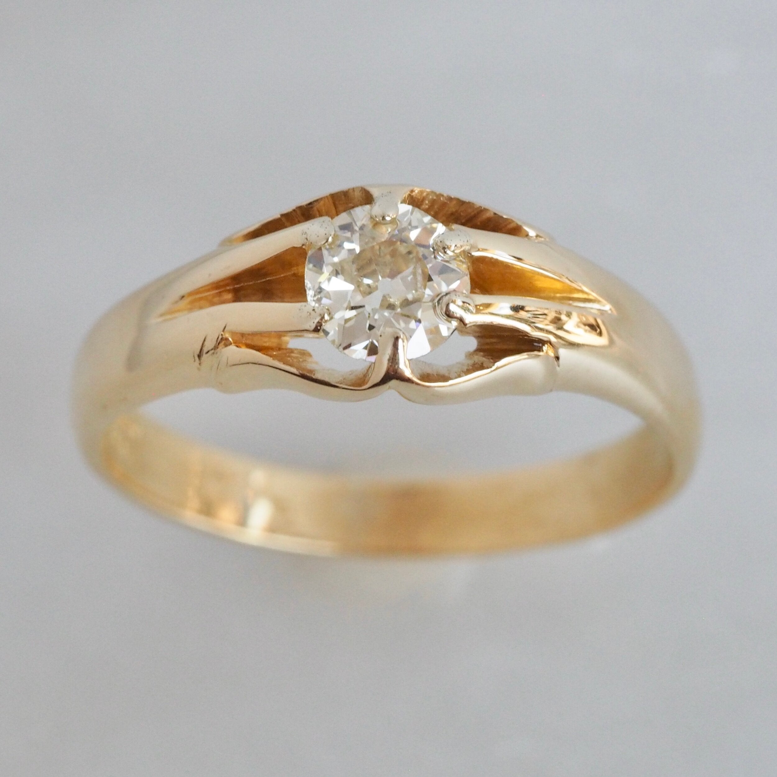 Art Nouveau 18k Gold Old European Cut Diamond Ring