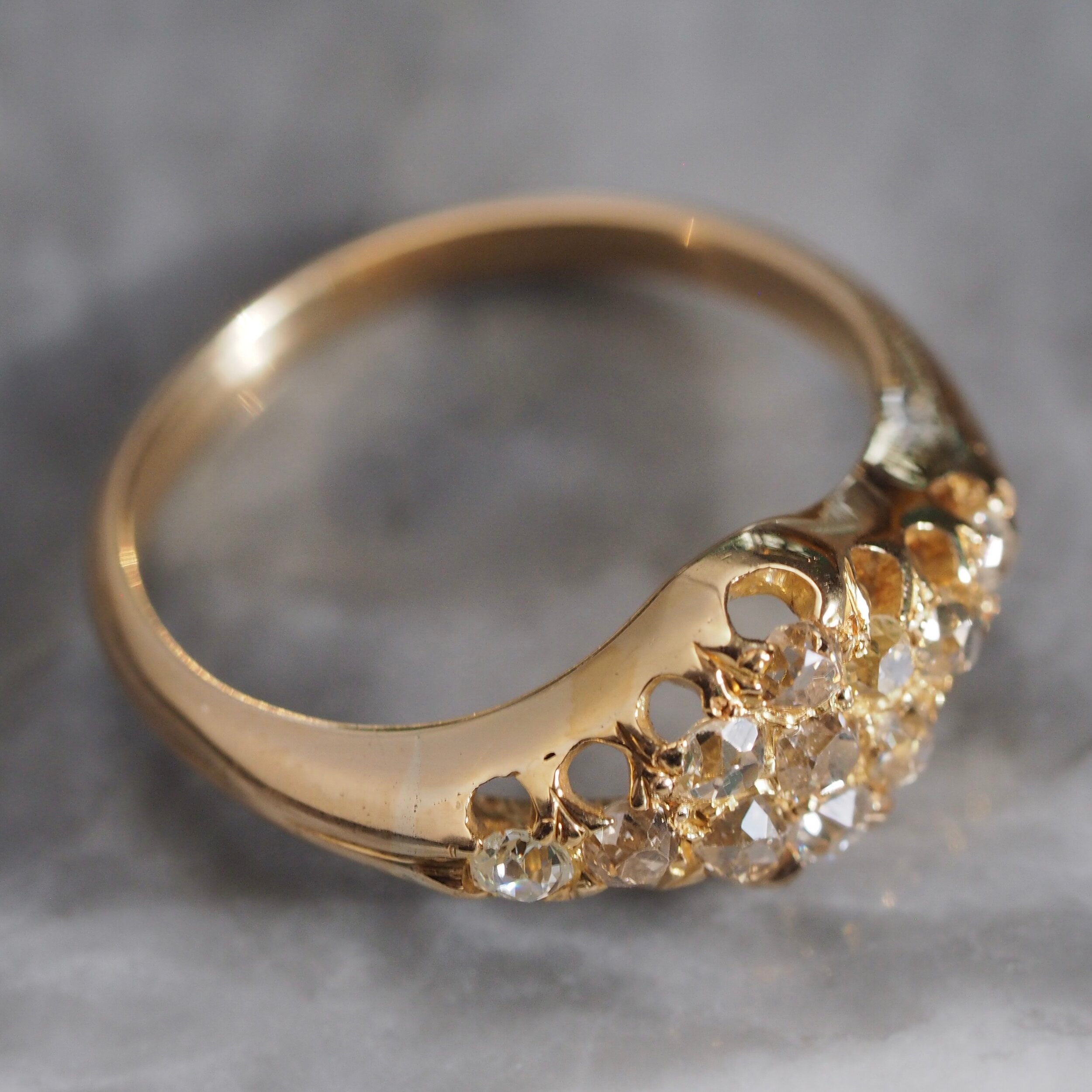 Art Nouveau 18k Gold Old Mine Cut Diamond Cluster Ring