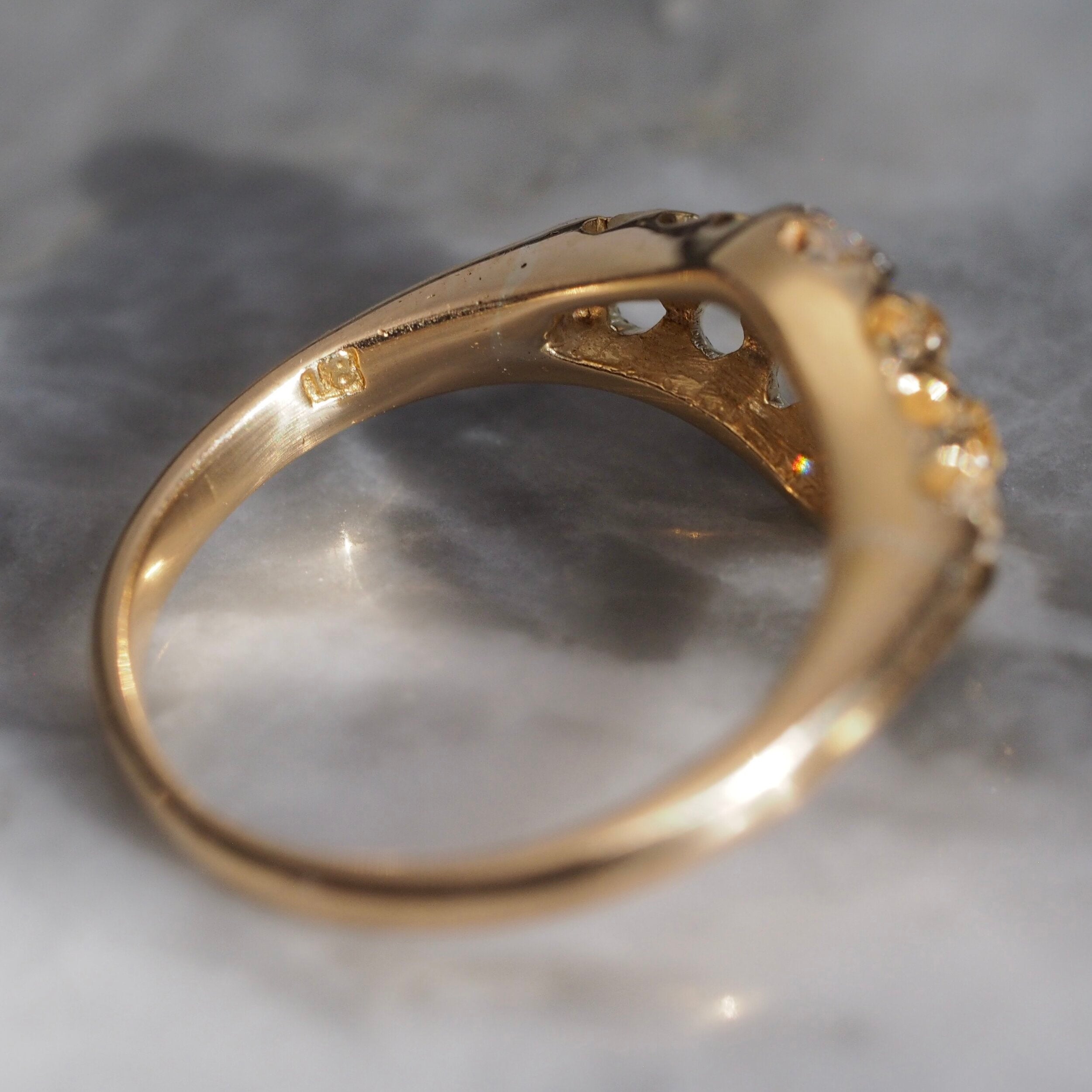 Art Nouveau 18k Gold Old Mine Cut Diamond Cluster Ring