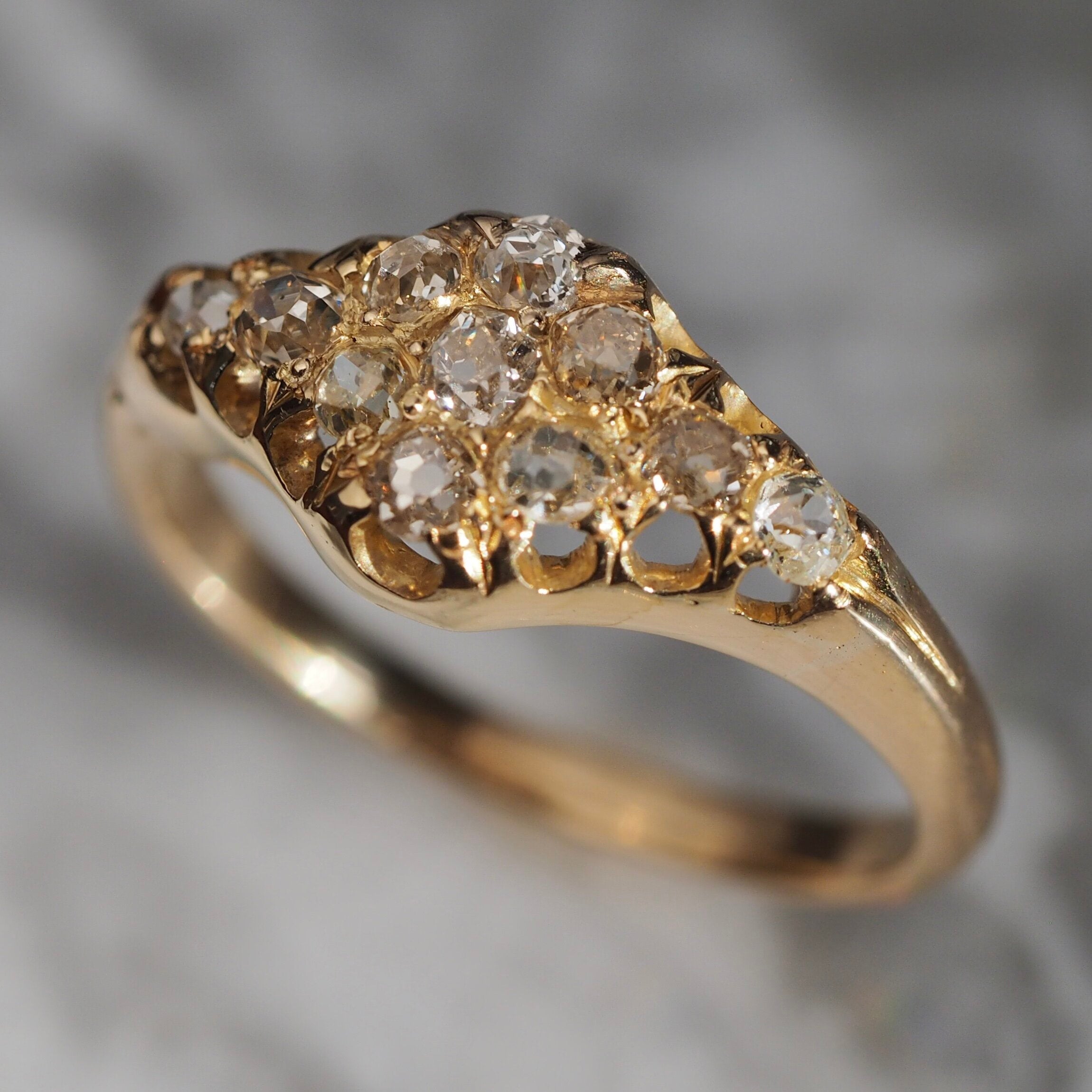 Art Nouveau 18k Gold Old Mine Cut Diamond Cluster Ring