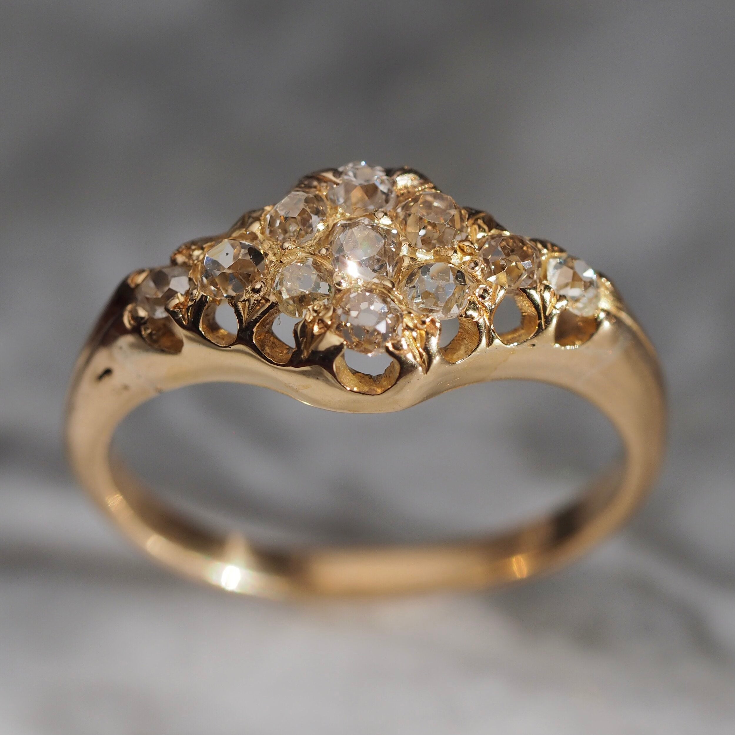Art Nouveau 18k Gold Old Mine Cut Diamond Cluster Ring